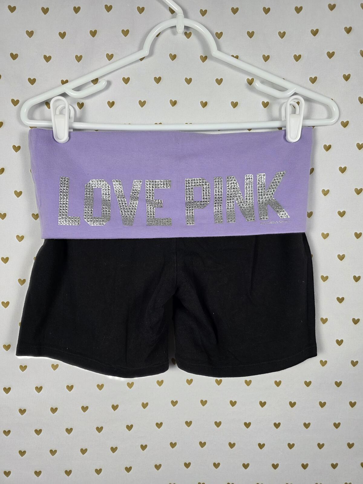 Victorias Secret PINK Foldover Vintage Bling Studded Yoga SHORTS LOVE Y2k MEDIUM