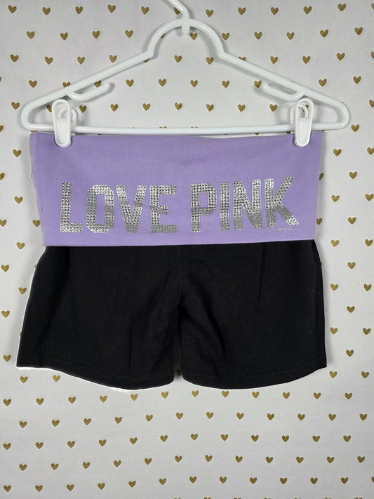 Victorias Secret PINK Foldover Vintage Bling Studded Yoga SHORTS LOVE Y2k MEDIUM