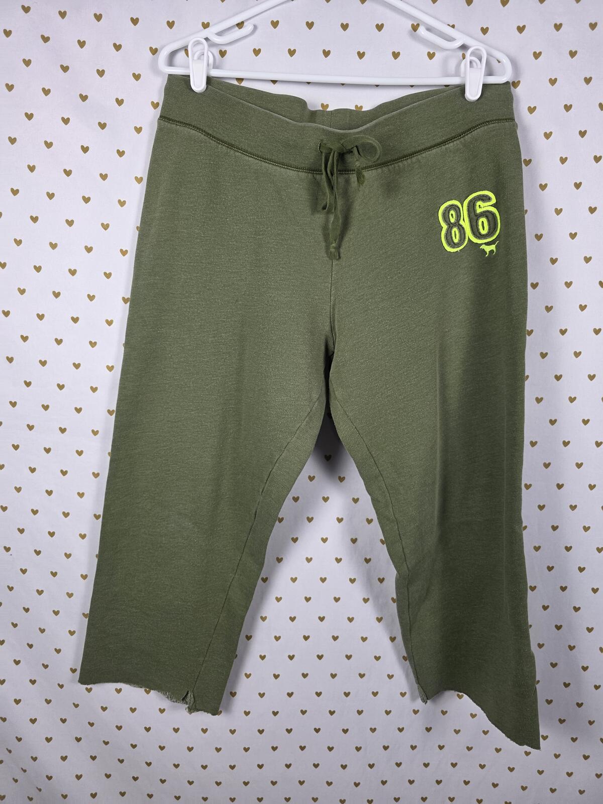 Victorias Secret PINK Vintage Green LOGO BUTT Capri  Sweats Sweatpants y2k L