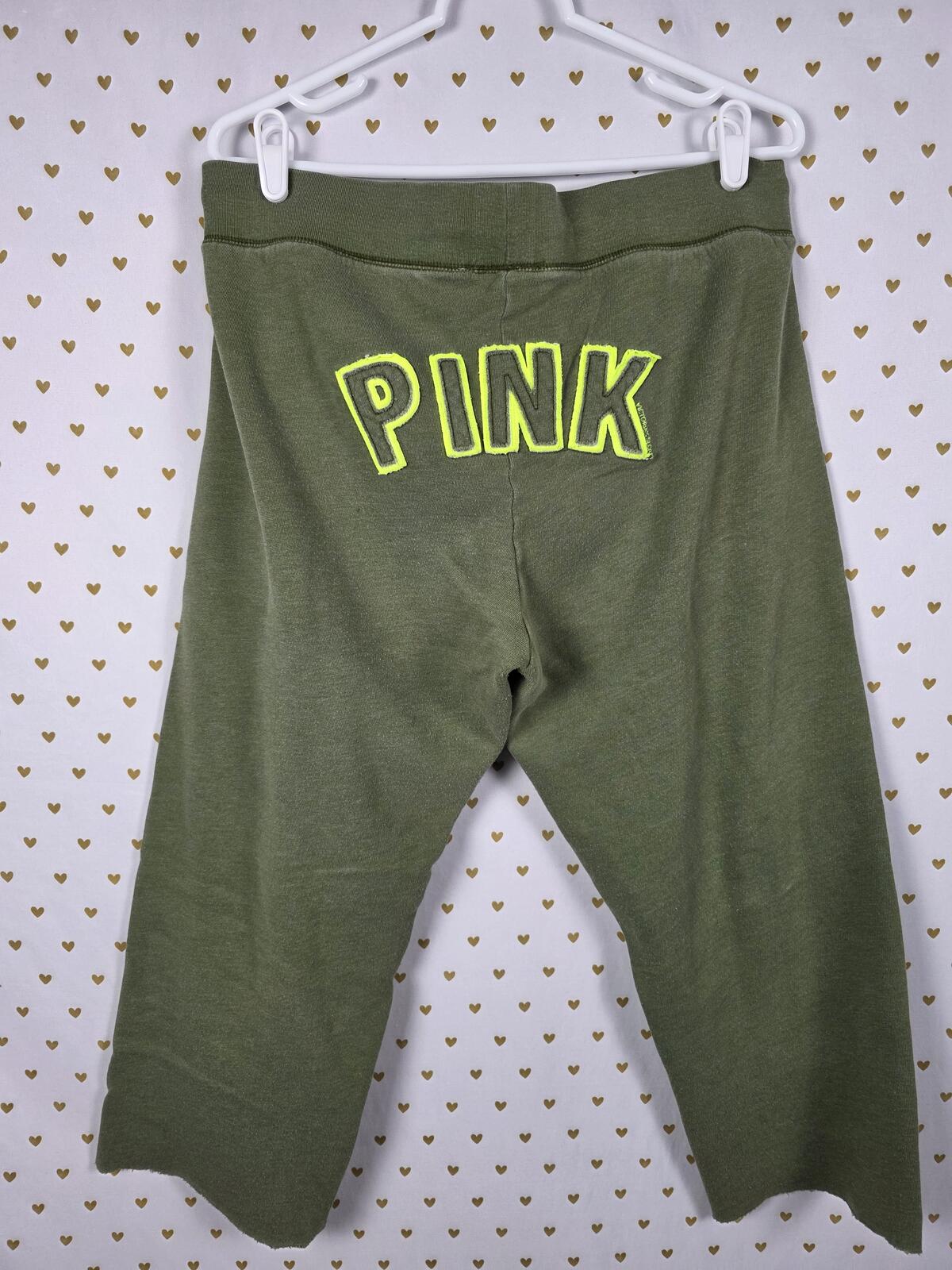Victorias Secret PINK Vintage Green LOGO BUTT Capri  Sweats Sweatpants y2k L