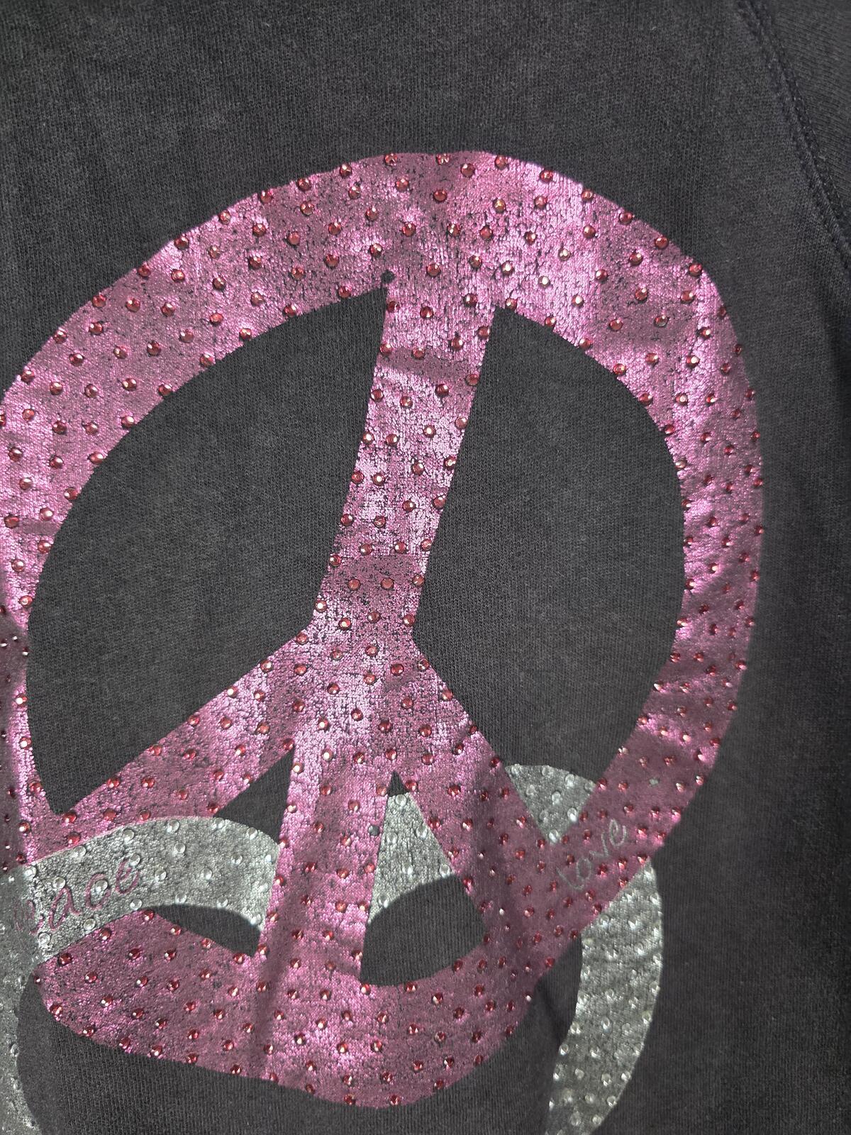 Victorias Secret Pink Bling Heart PEACE Full Zip Hoodie Jacket Y2k MEDIUM
