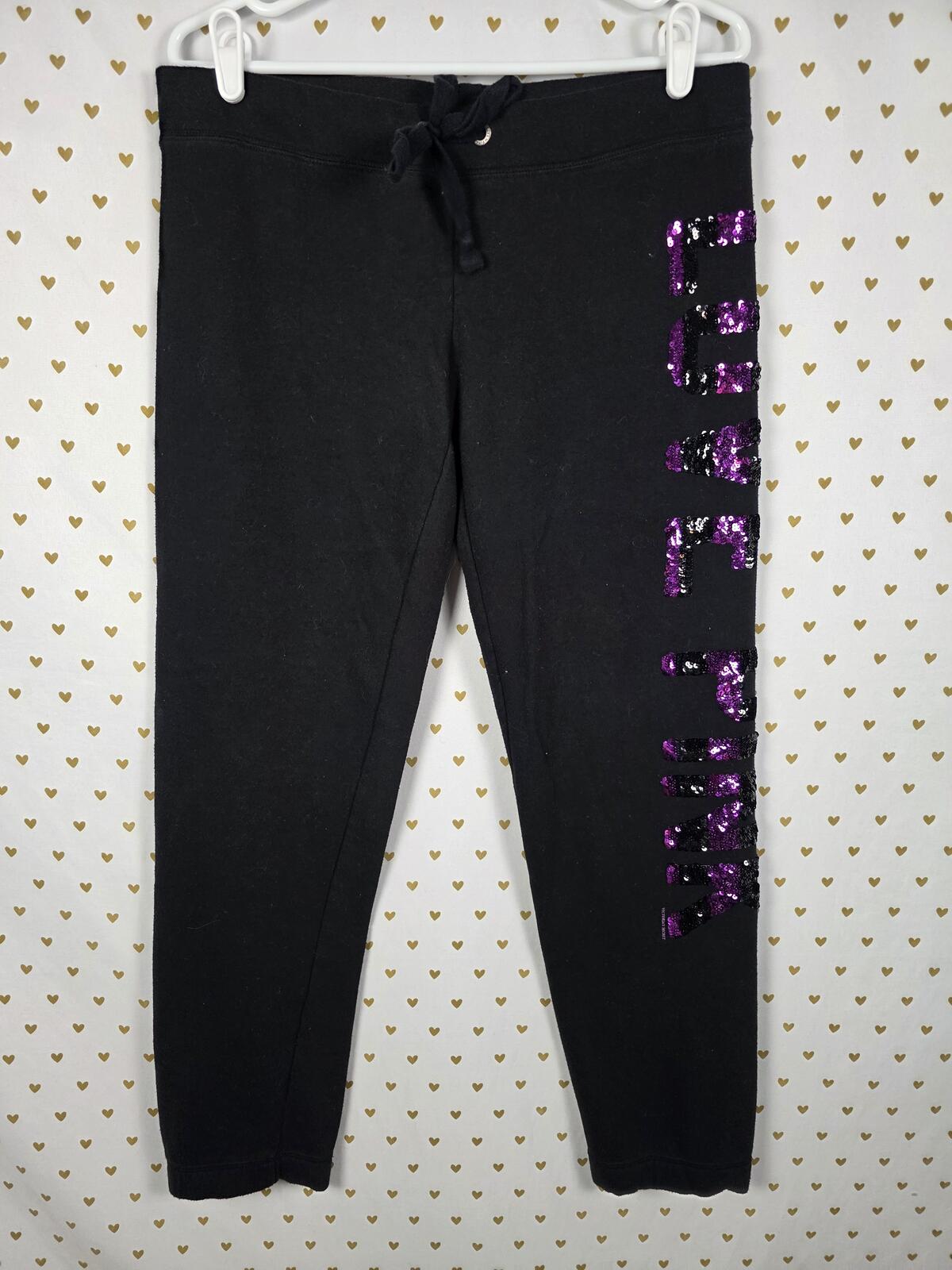 Victorias Secret Pink BLING SEQUINED Hoodie Sweats SET 2pc Small Vintage Outfit