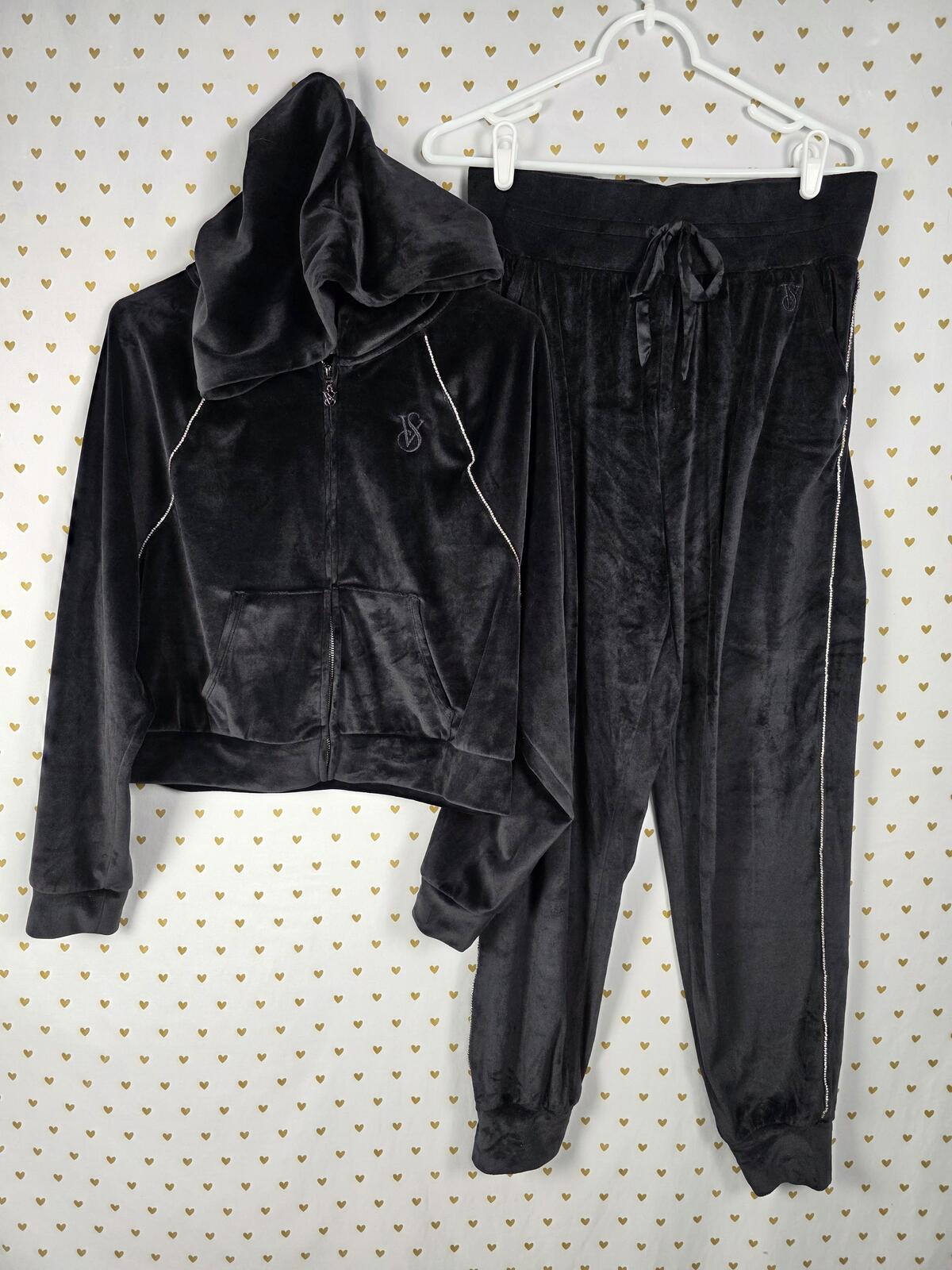 Victorias Secret VELOUR Bling SET Hoodie Jacket Sweats Joggers Velour Rhinestone