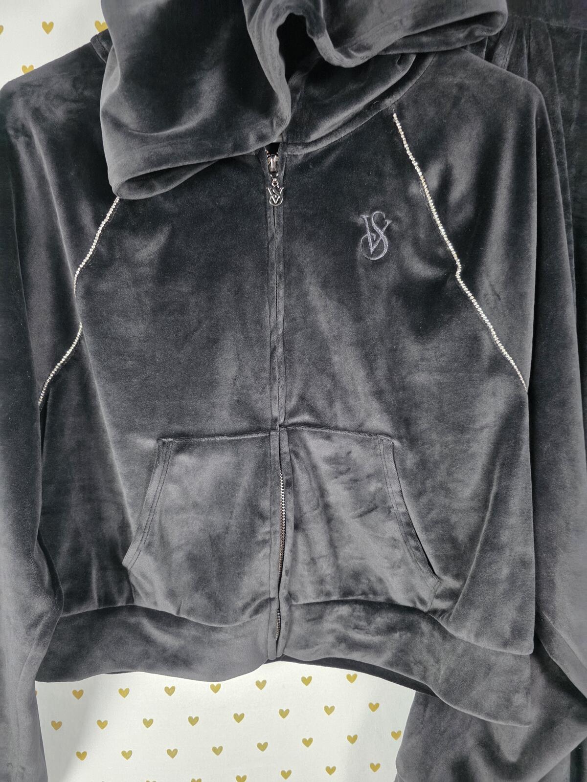 Victorias Secret VELOUR Bling SET Hoodie Jacket Sweats Joggers Velour Rhinestone