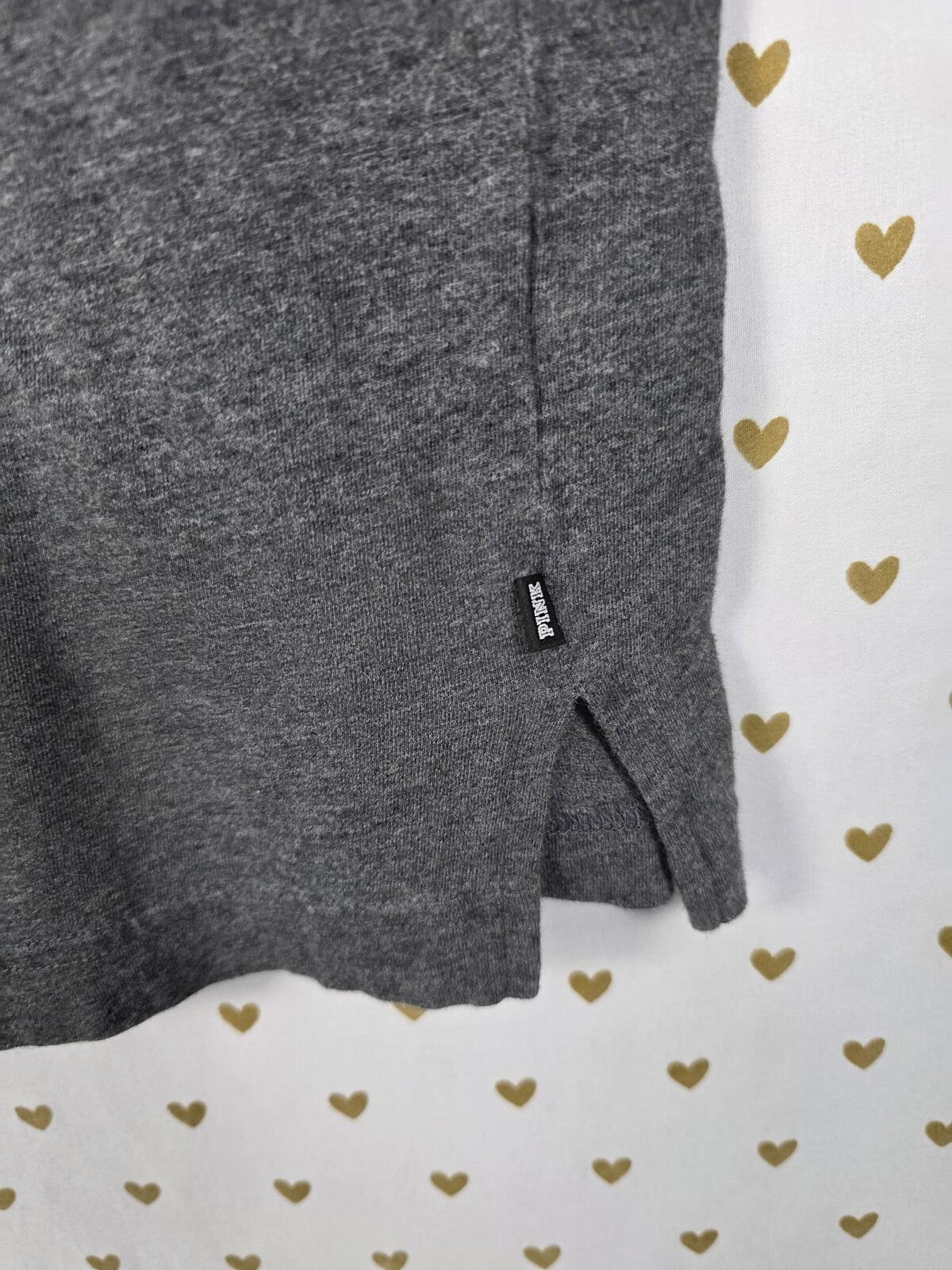 Victorias Secret PINK GOLD BLING DOG LOGO Grey Sequined Small Tee Shirt