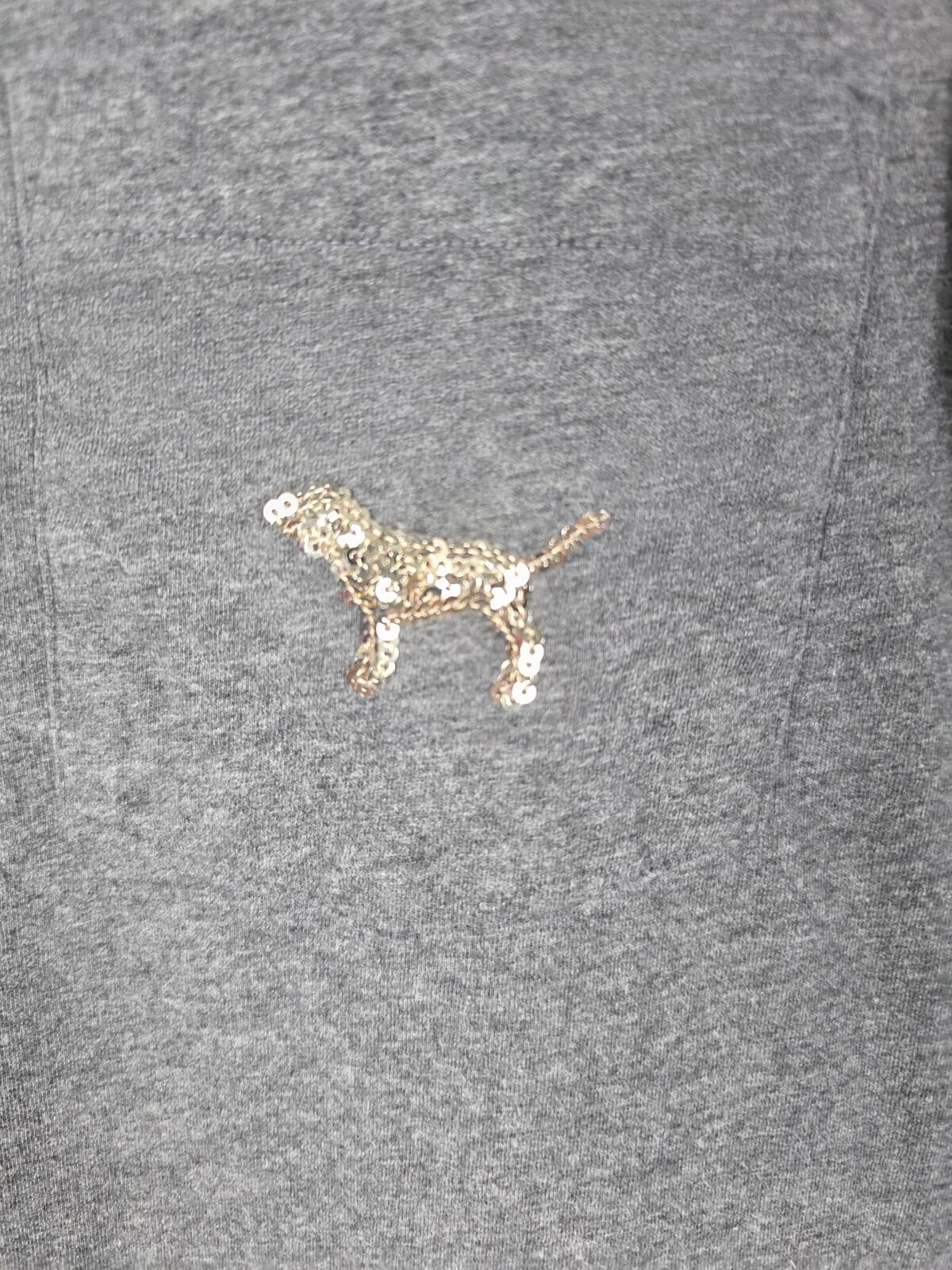 Victorias Secret PINK GOLD BLING DOG LOGO Grey Sequined Small Tee Shirt