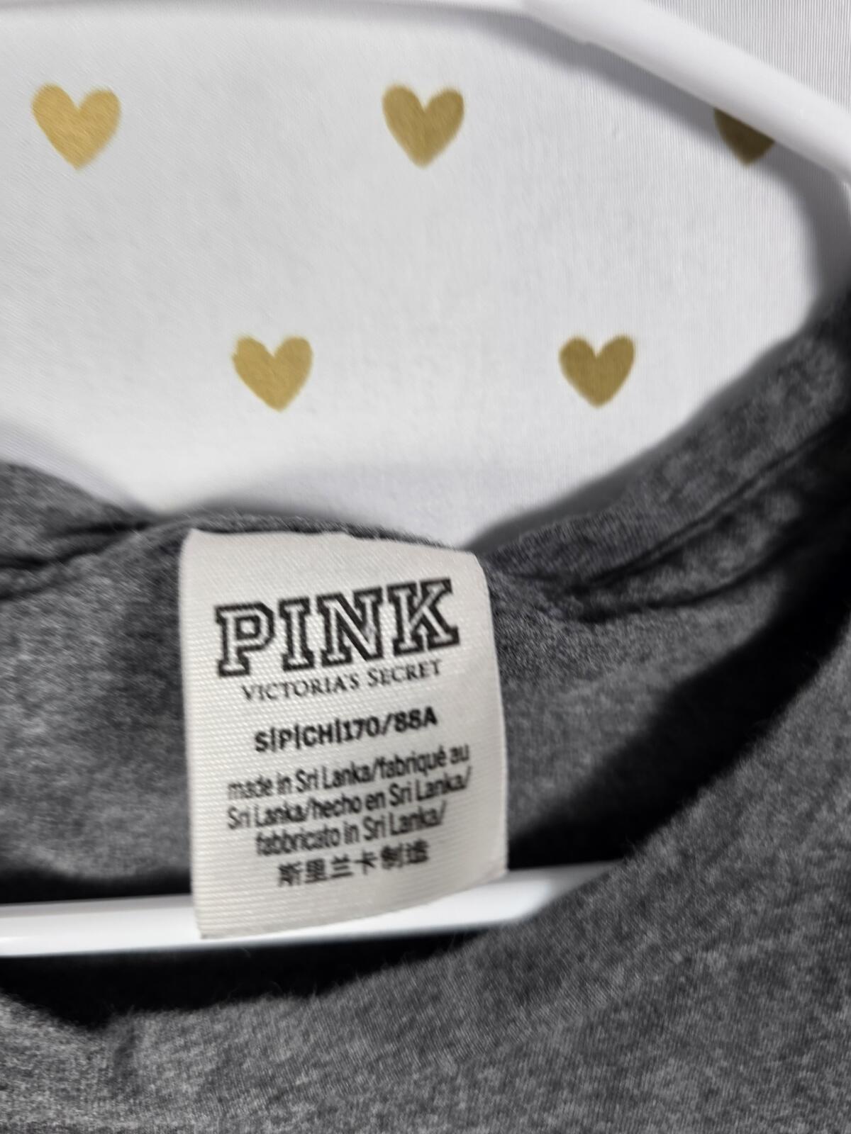 Victorias Secret PINK GOLD BLING DOG LOGO Grey Sequined Small Tee Shirt