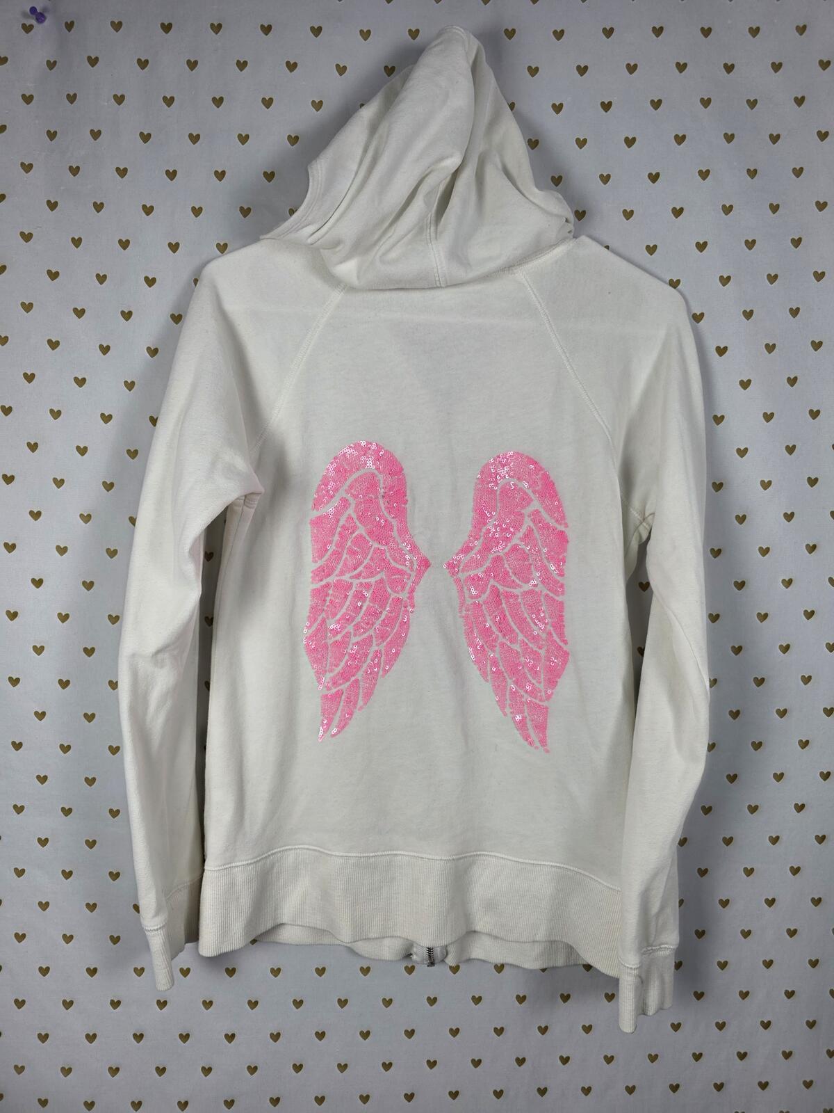 Victorias Secret BLING Sequined Pink WINGS Full Zip Hoodie Jacket SMALL