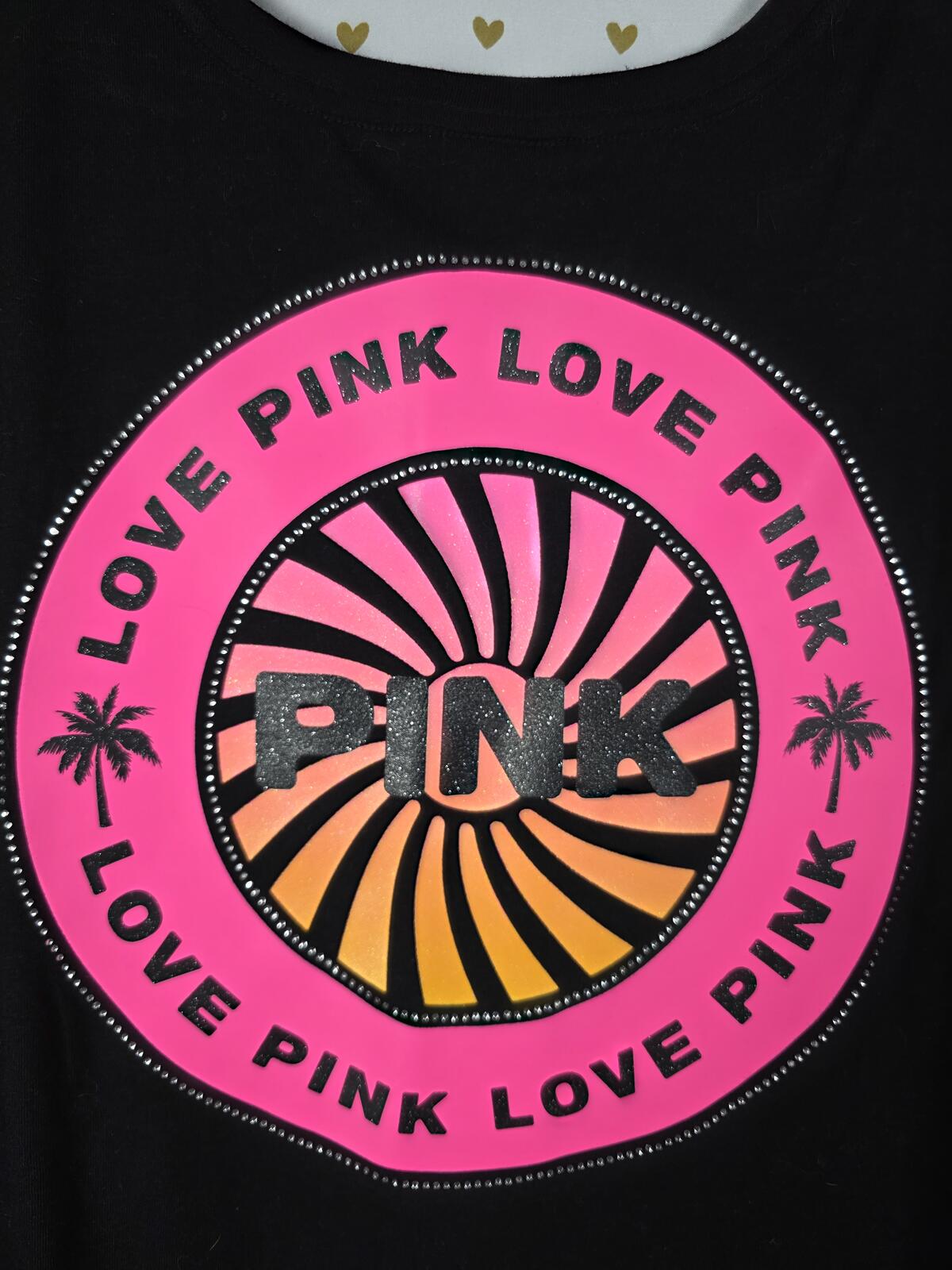 Victorias Secret PINK Collectors BLING Rhinestone Tee Shirt Logo XL