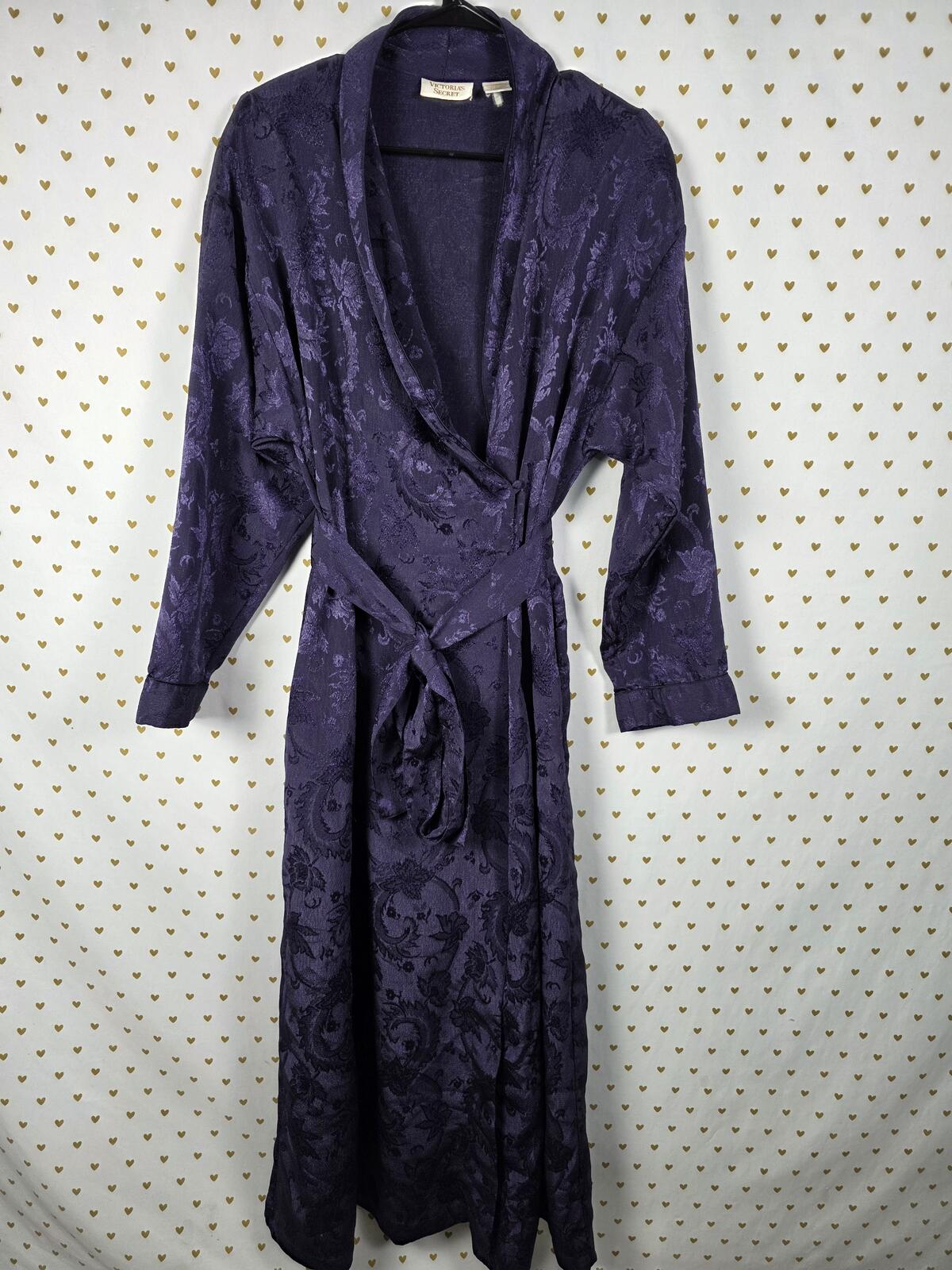 Victorias Secret Gold Label Purple Blue Floral Jacquard Long Robe LARGE