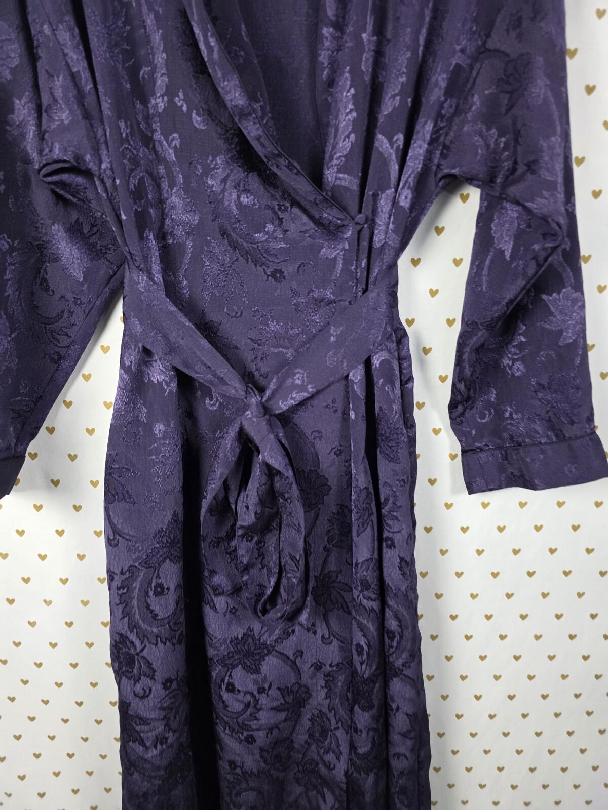 Victorias Secret Gold Label Purple Blue Floral Jacquard Long Robe LARGE