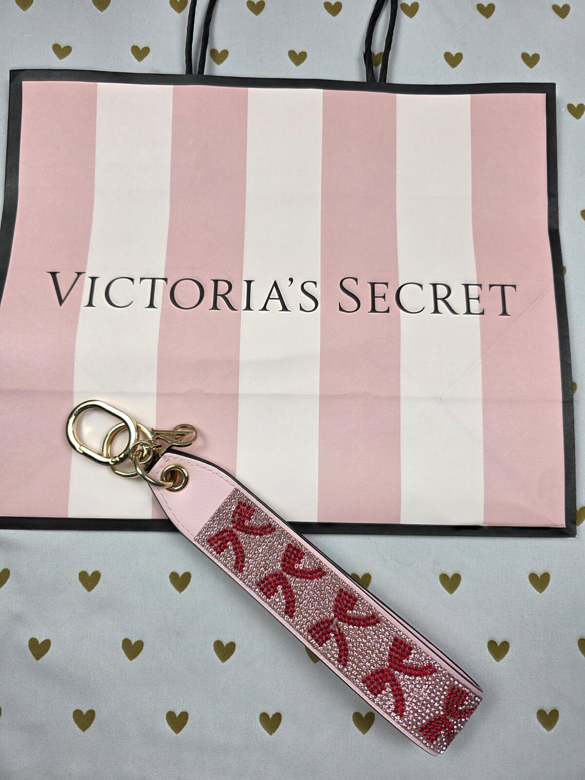 Victoria Secret BLING wristlet strap keychain Bow LOGO Rhinestone