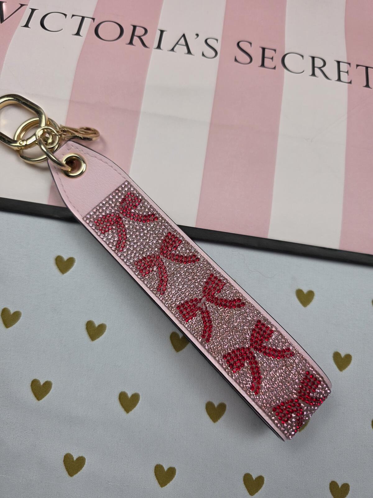 Victoria Secret BLING wristlet strap keychain Bow LOGO Rhinestone