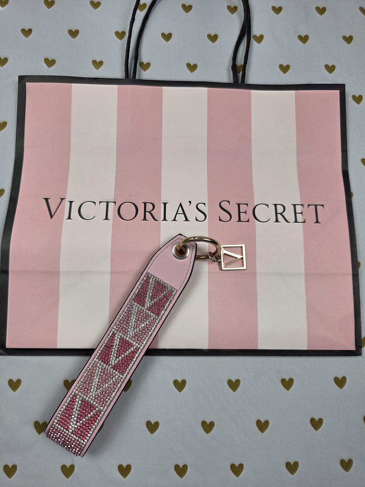 Victoria Secret BLING wristlet strap keychain new LOGO Rhinestone