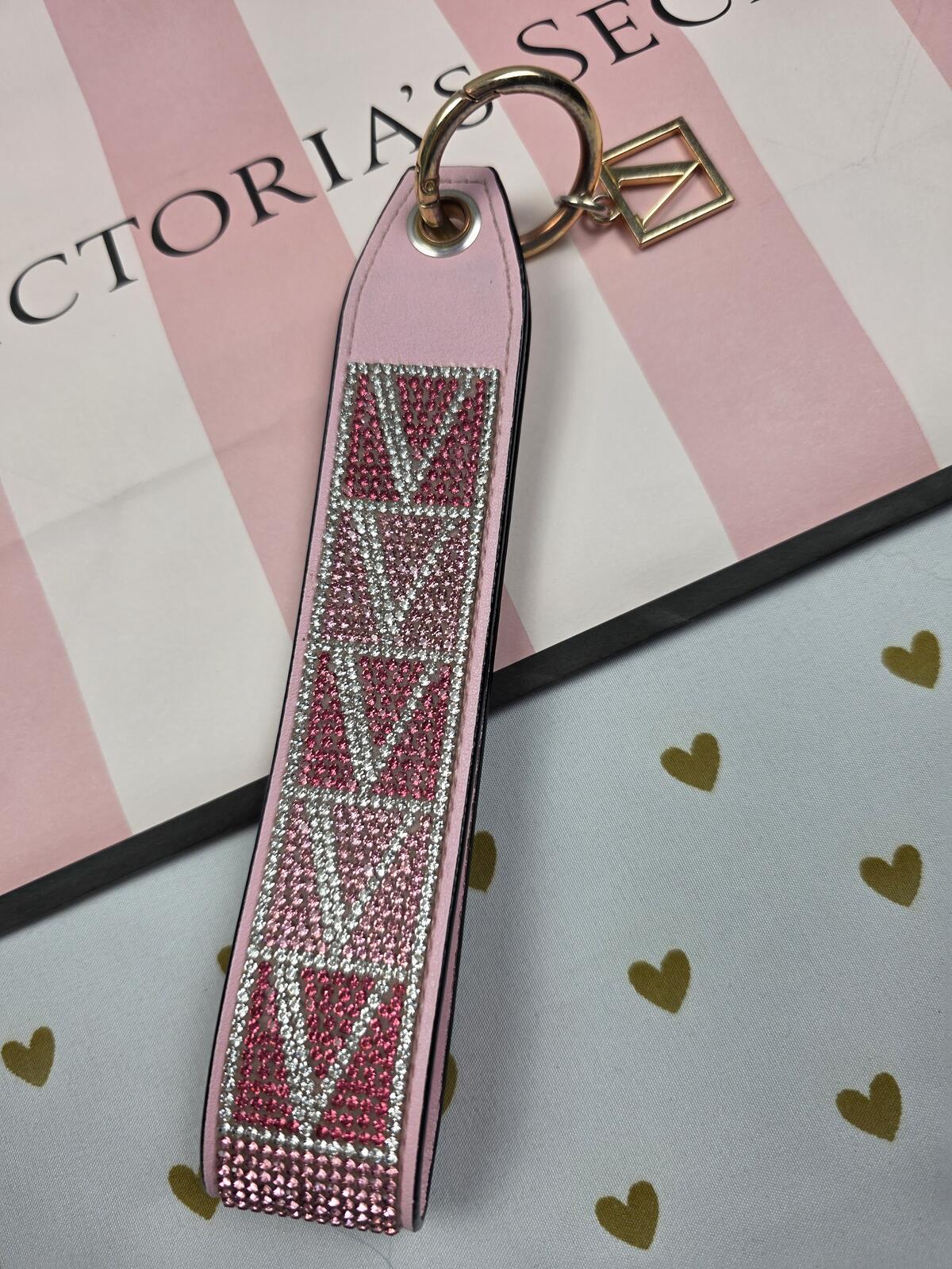 Victoria Secret BLING wristlet strap keychain new LOGO Rhinestone