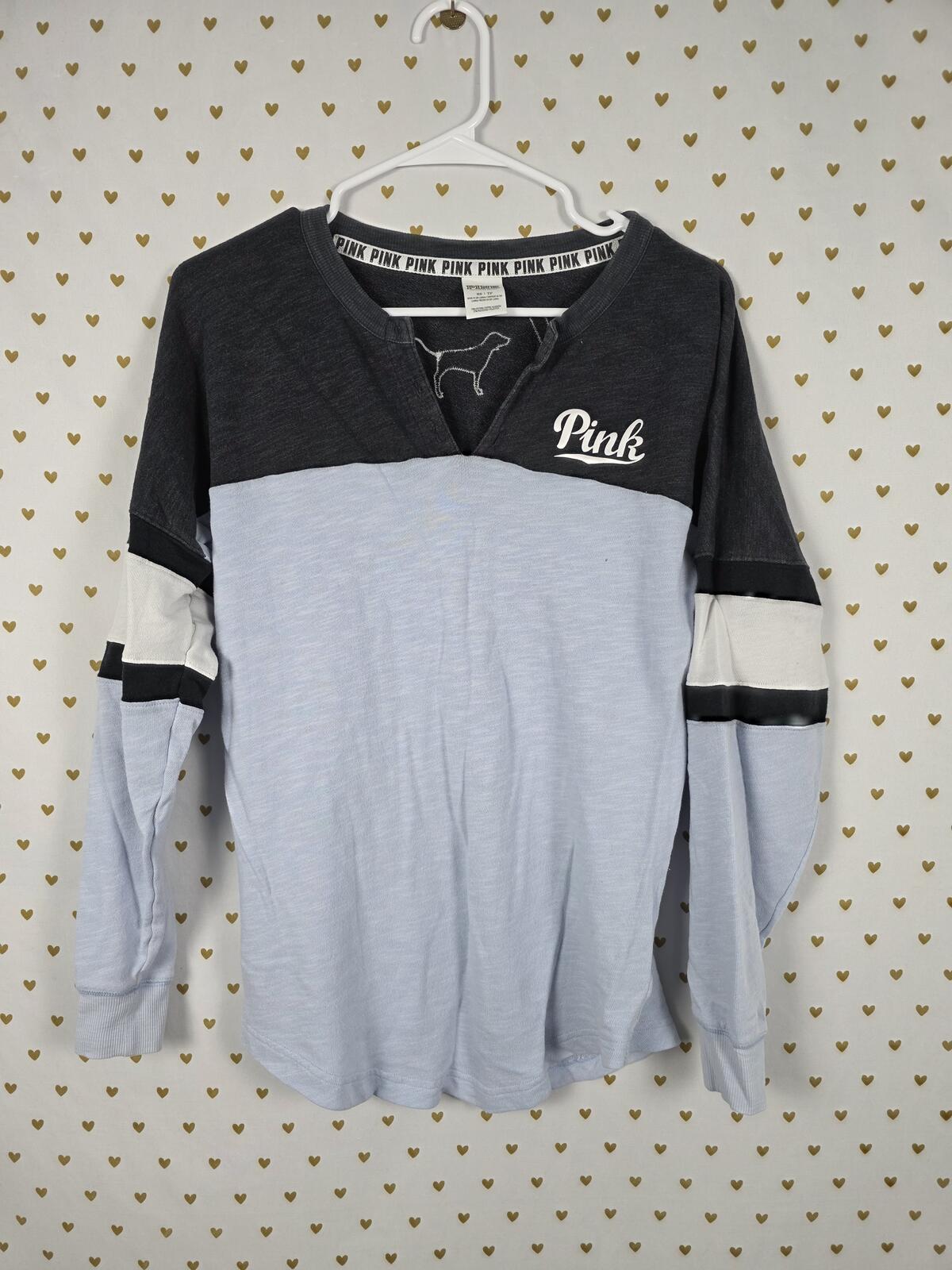Victorias Secret Pink embroidered V neck sweater shirt colorblock XS Oversized