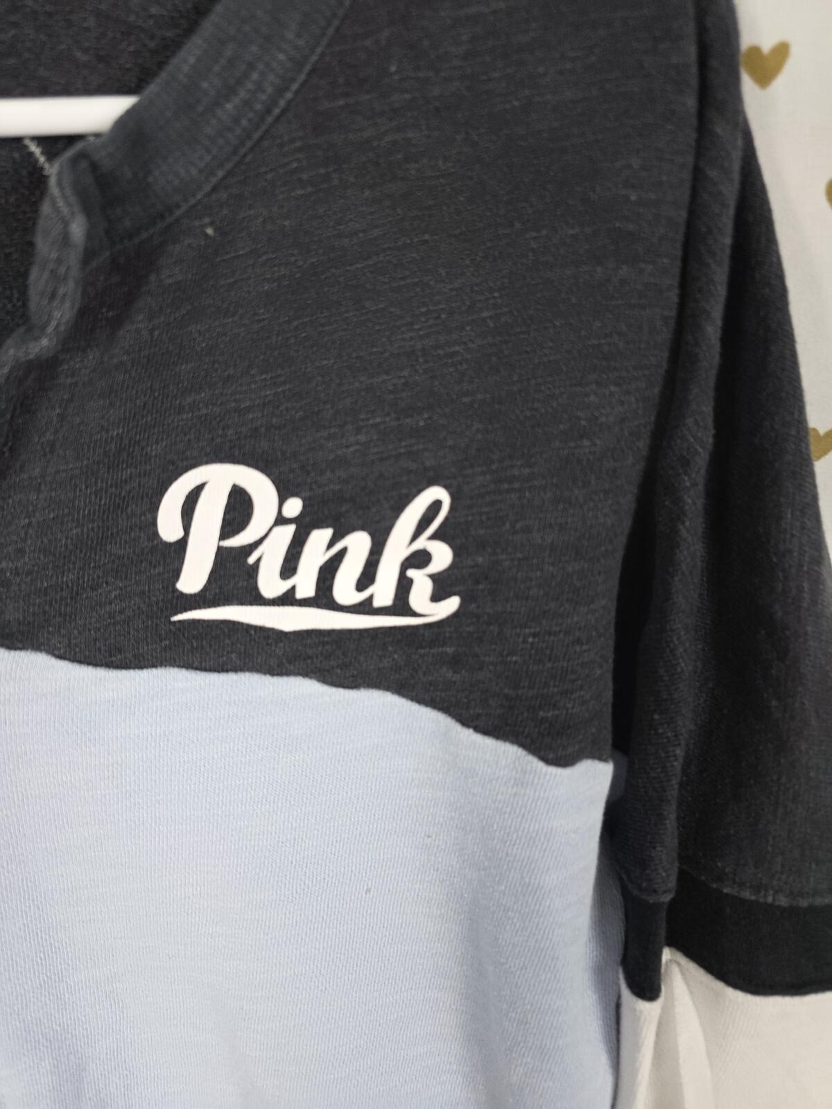 Victorias Secret Pink embroidered V neck sweater shirt colorblock XS Oversized