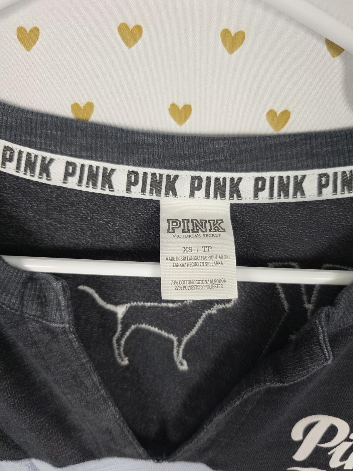 Victorias Secret Pink embroidered V neck sweater shirt colorblock XS Oversized