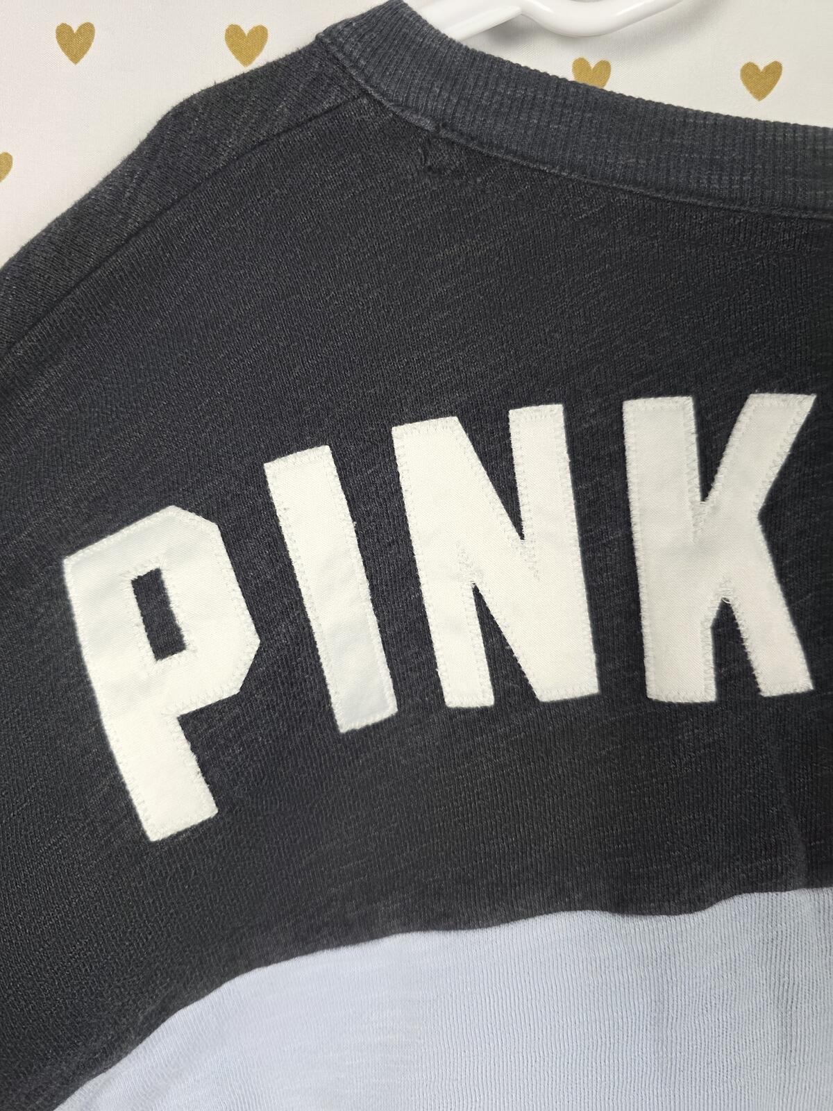 Victorias Secret Pink embroidered V neck sweater shirt colorblock XS Oversized
