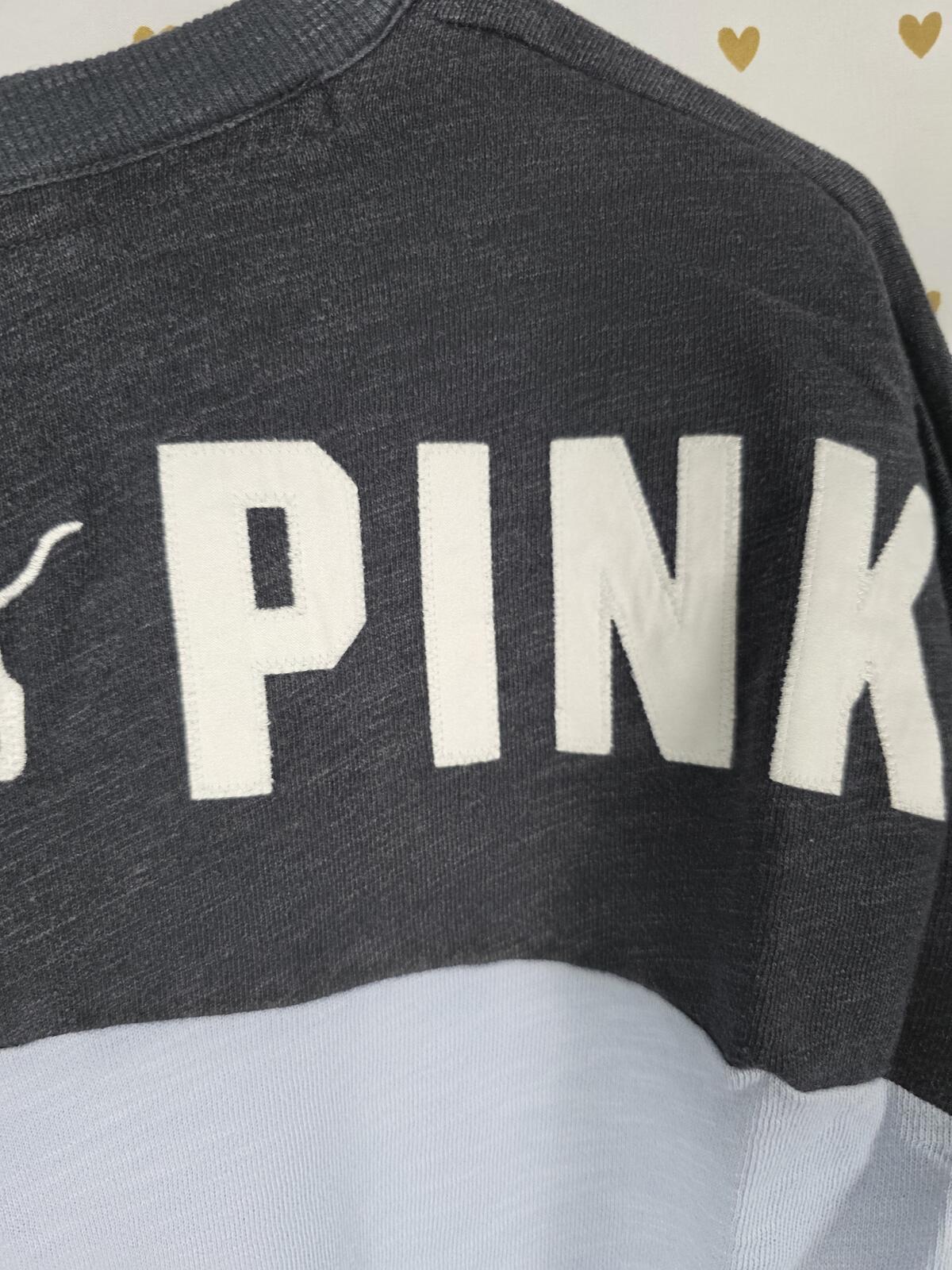 Victorias Secret Pink embroidered V neck sweater shirt colorblock XS Oversized