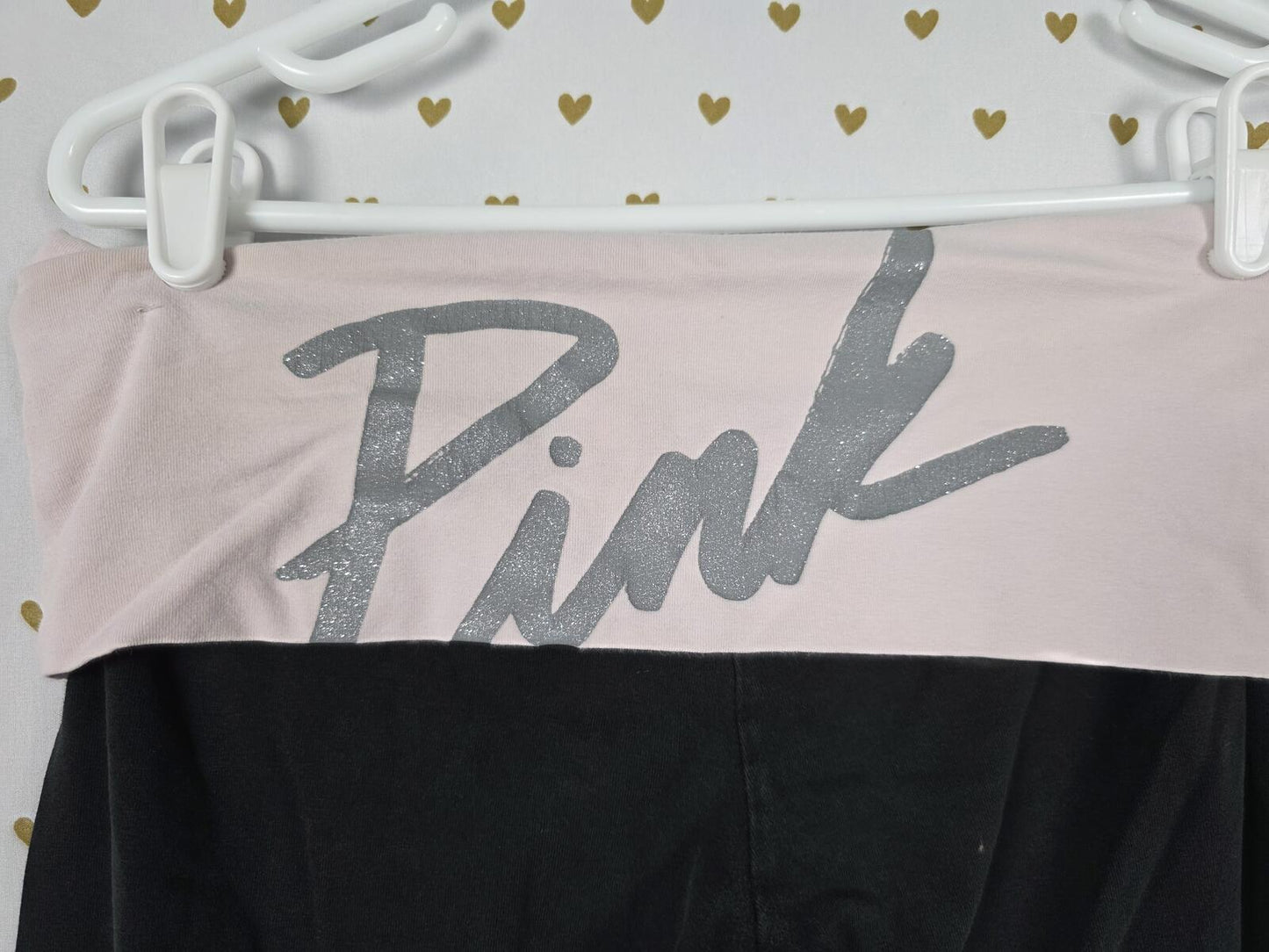 Victorias Secret PINK Glitter Logo Foldover small Yoga Pants Small Skinny