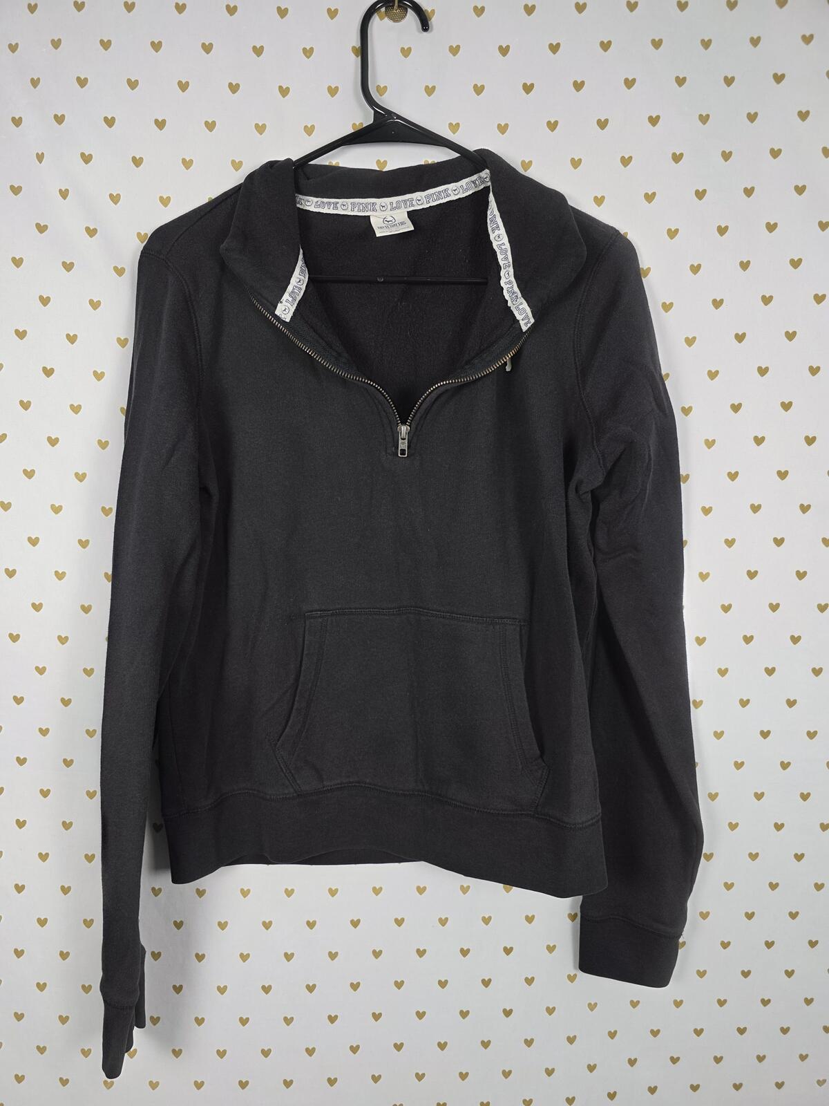 Victorias Secret Pink Vintage Quarter Zip Neon Logo Sweater Shirt MEDIUM