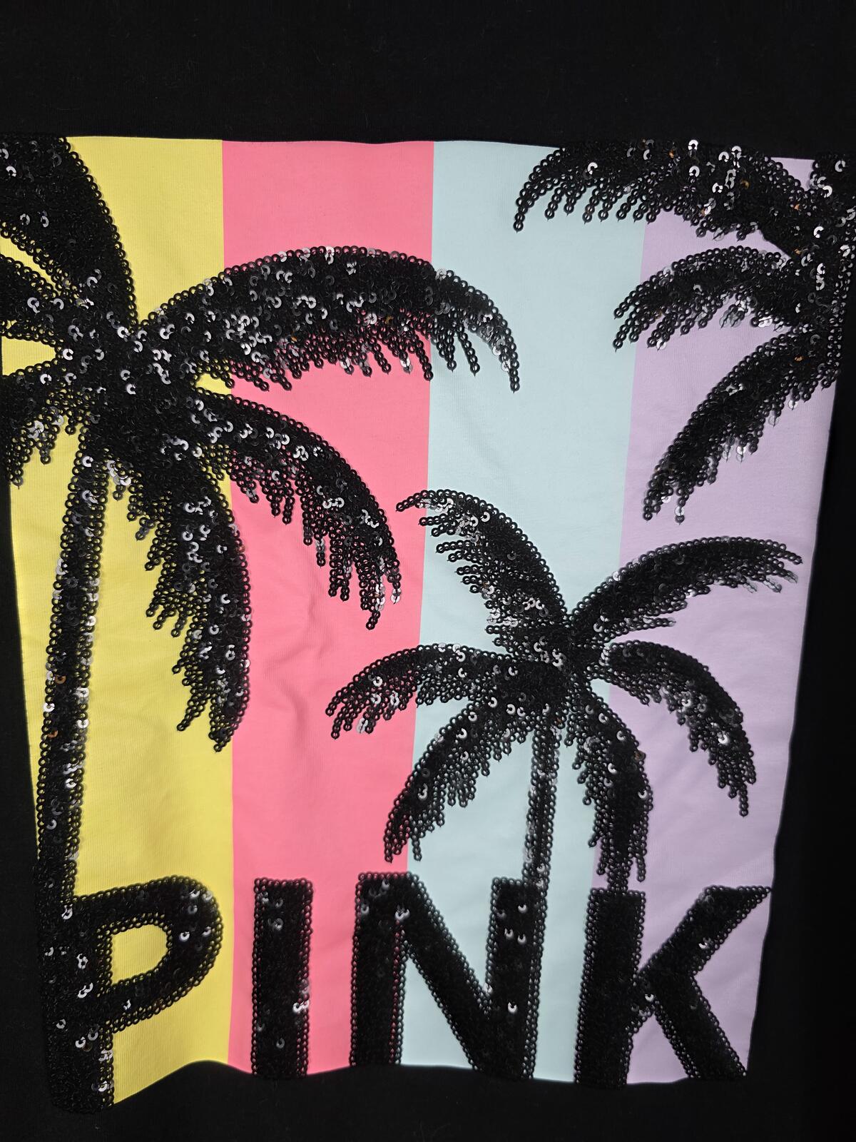 Victorias Secret PINK Floral Palm Bling Sequined Collectors Tee Shirt XL