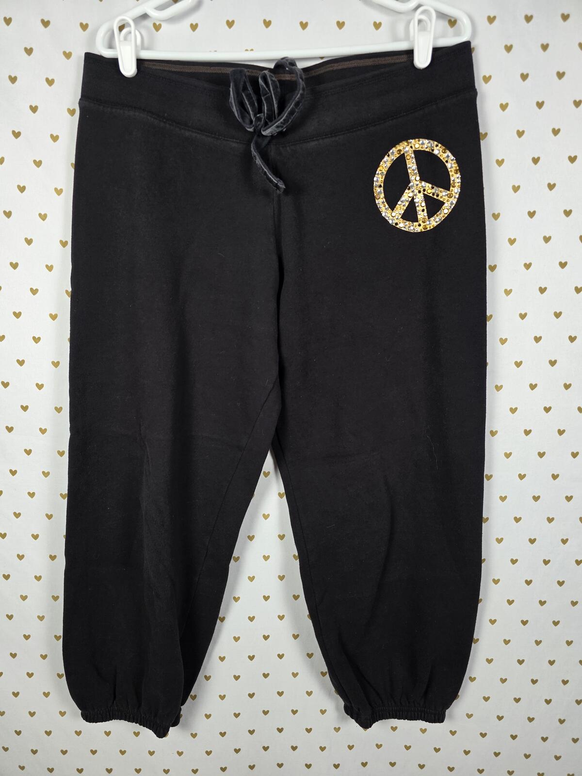Victorias Secret PINK PEACE Gold Bling Studded Sweats Sweatpants vintage y2k L