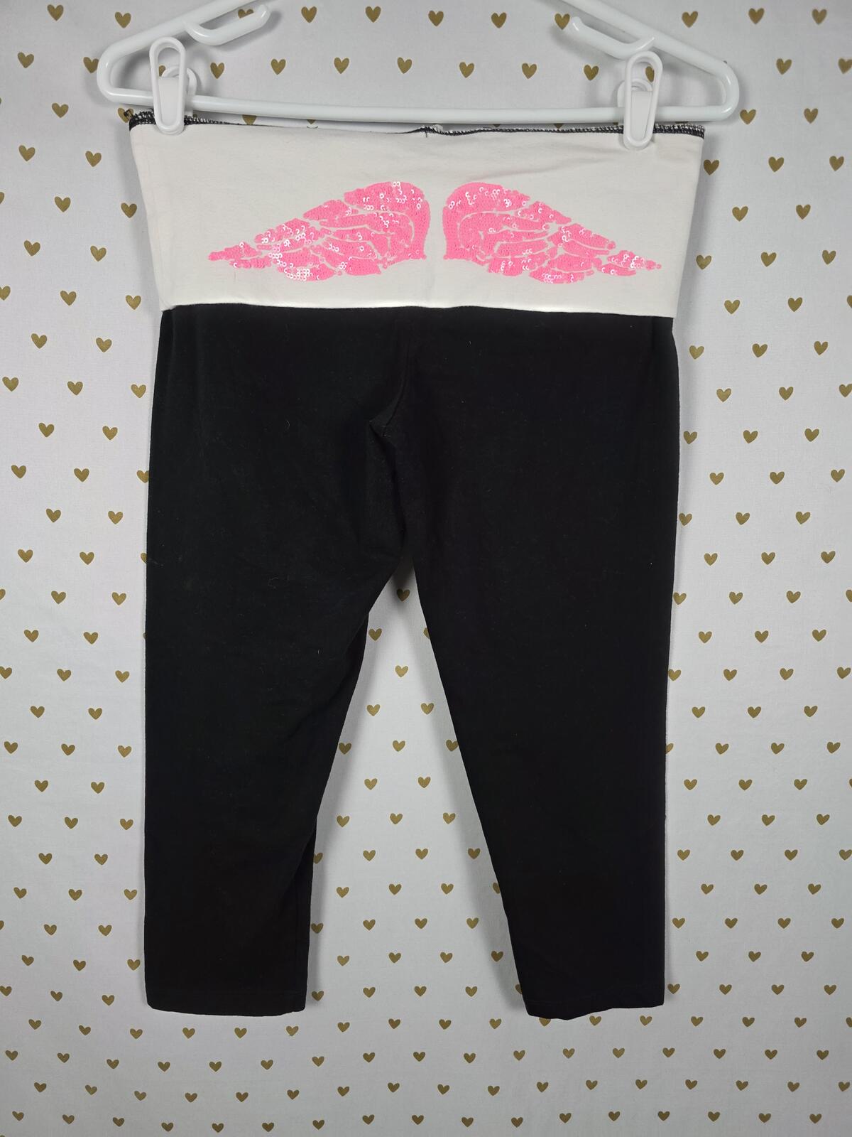 Victorias Secret WINGS Capri BLING Pink Sequin FOLDOVER Yoga Pants SMALL