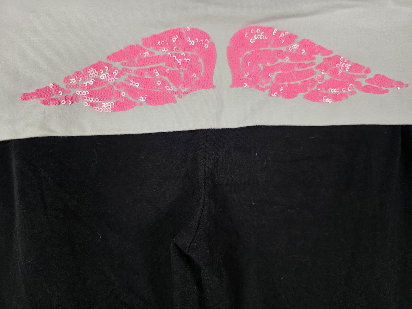 Victorias Secret WINGS Capri BLING Pink Sequin FOLDOVER Yoga Pants SMALL