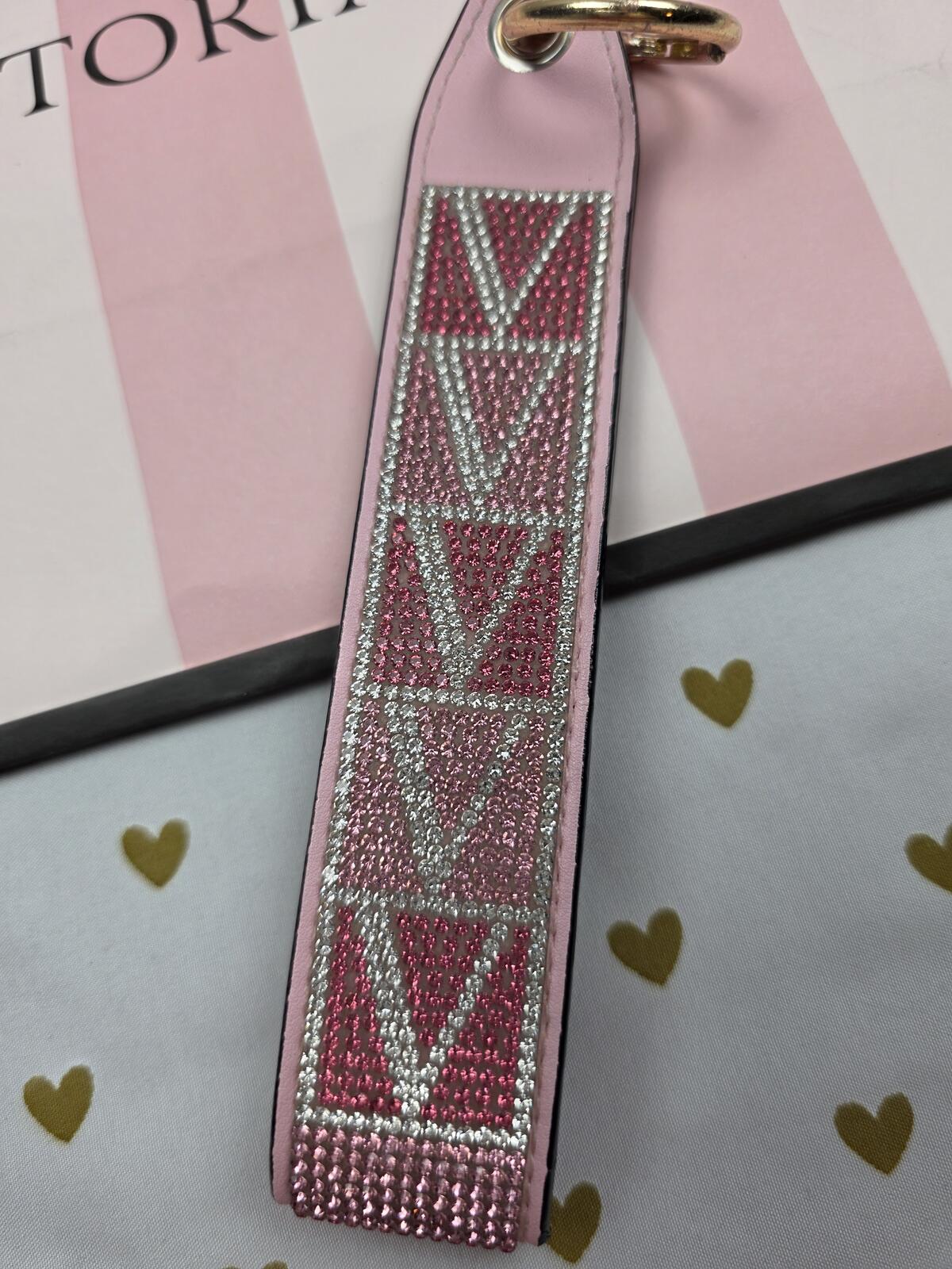 Victoria Secret BLING wristlet strap keychain LOGO Rhinestone