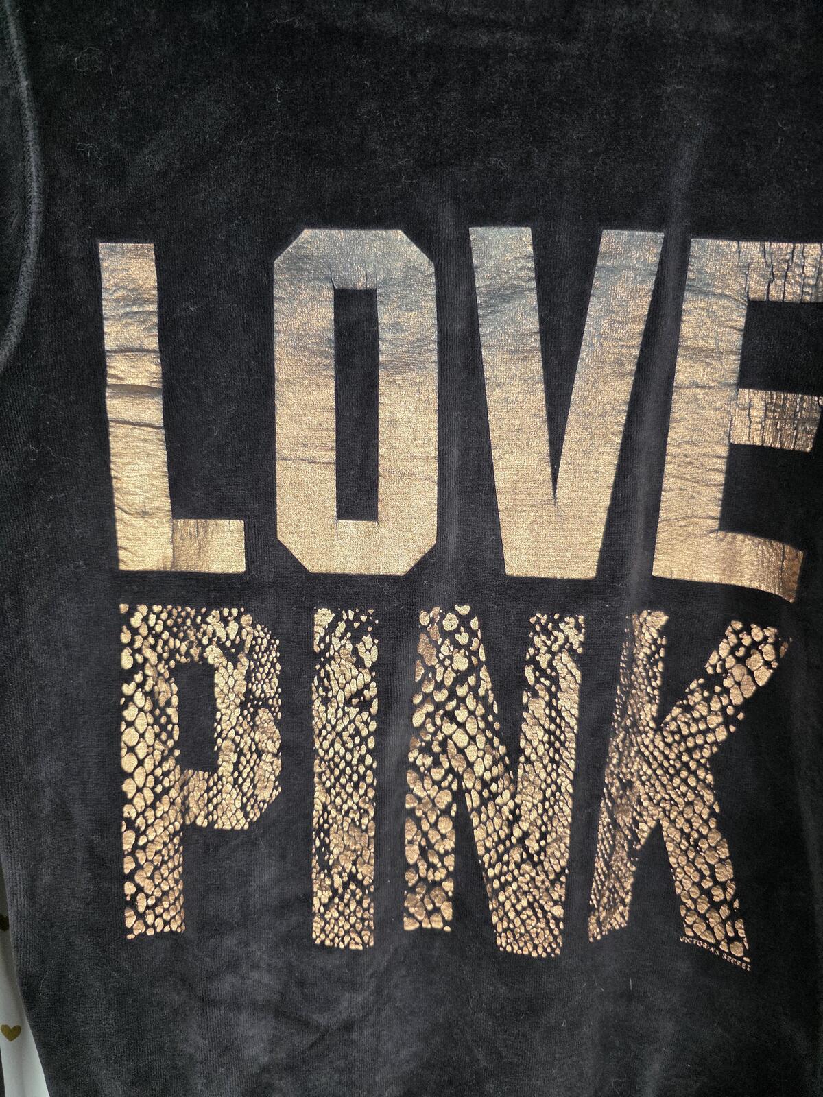 Victoria's Secret PINK Velour Tracksuit Set Hoodie Pants Rose Gold LOVE Y2K M