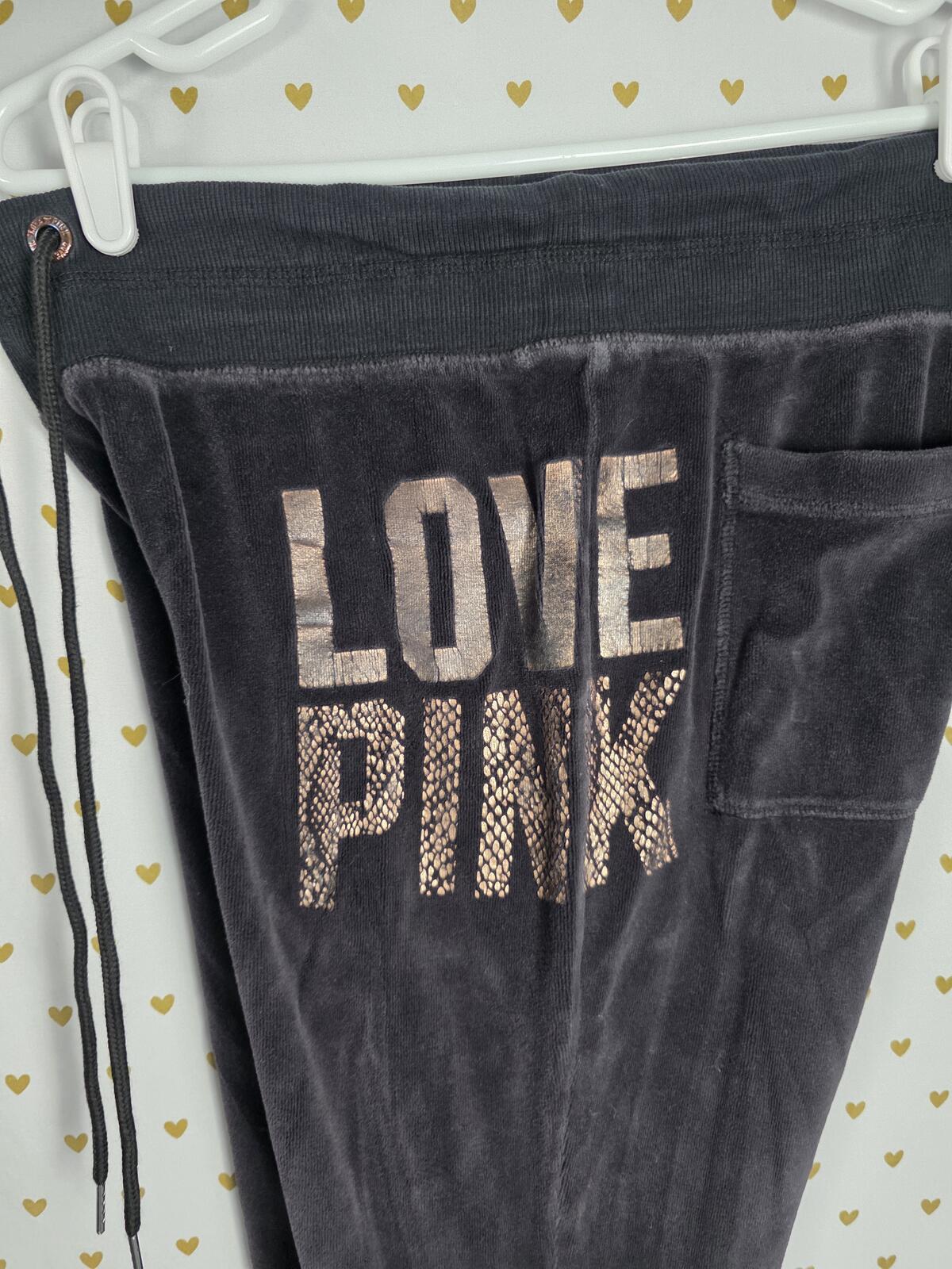 Victoria's Secret PINK Velour Tracksuit Set Hoodie Pants Rose Gold LOVE Y2K M