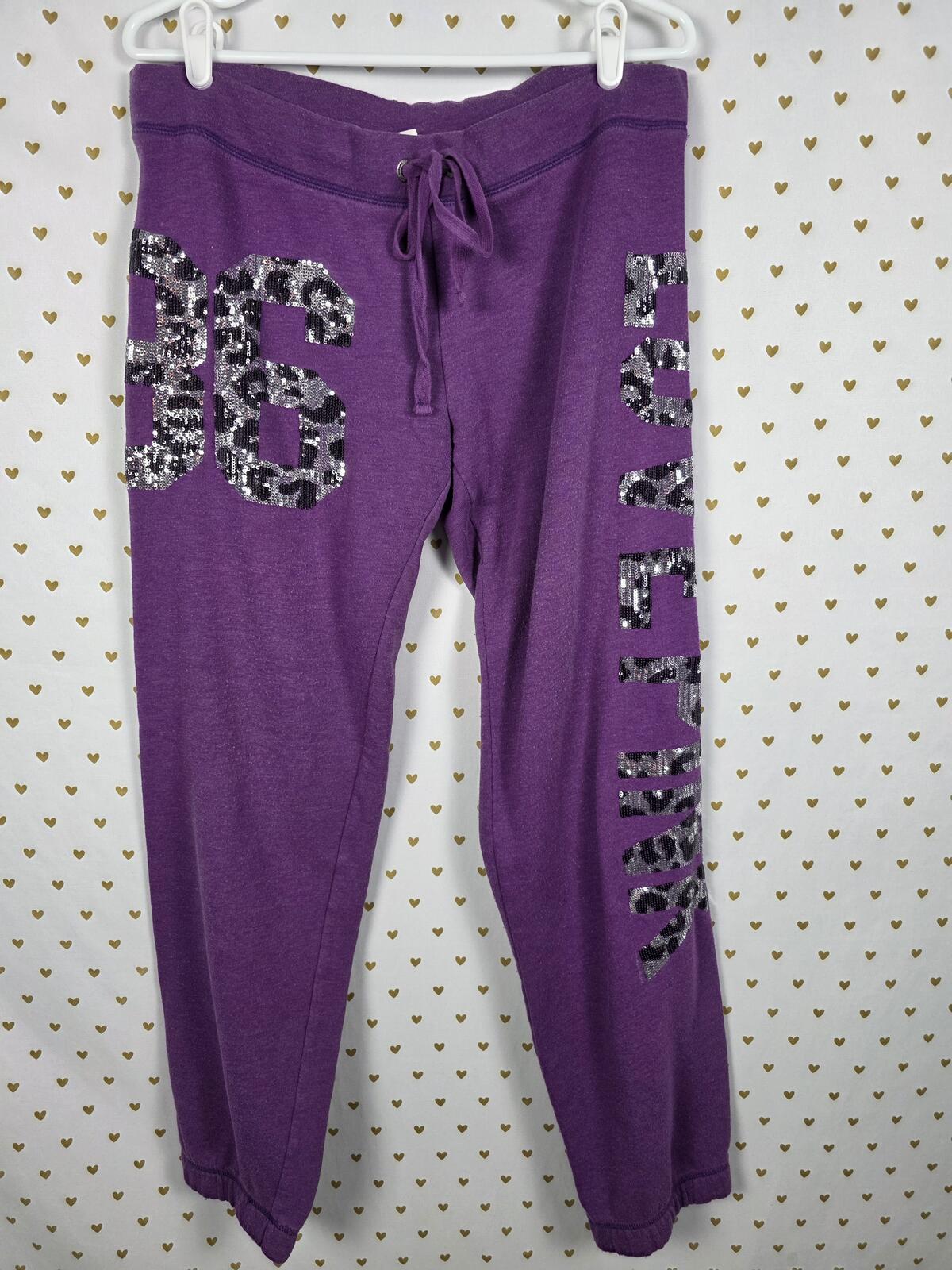 Victoria's Secret PINK 86 Leopard Sequin Hoodie Sweatpants Set Purple Y2K MEDIUM