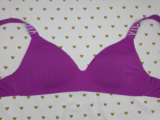 Victorias Secret Purple Logo strap wireless T shirt lightly lined bra 36C