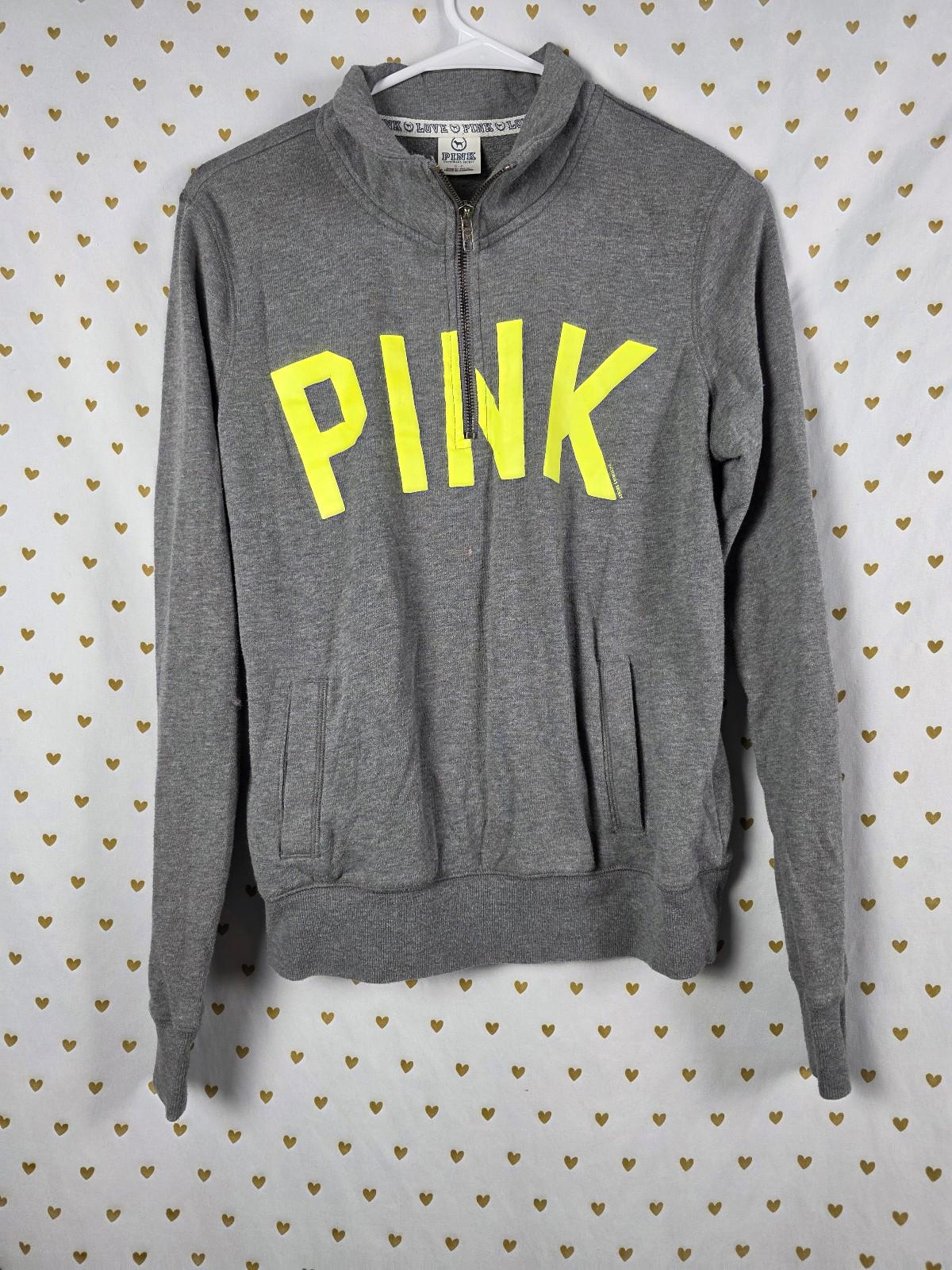 Victorias Secret Pink neon logo pullover sweater top shirt y2k quarter zip small