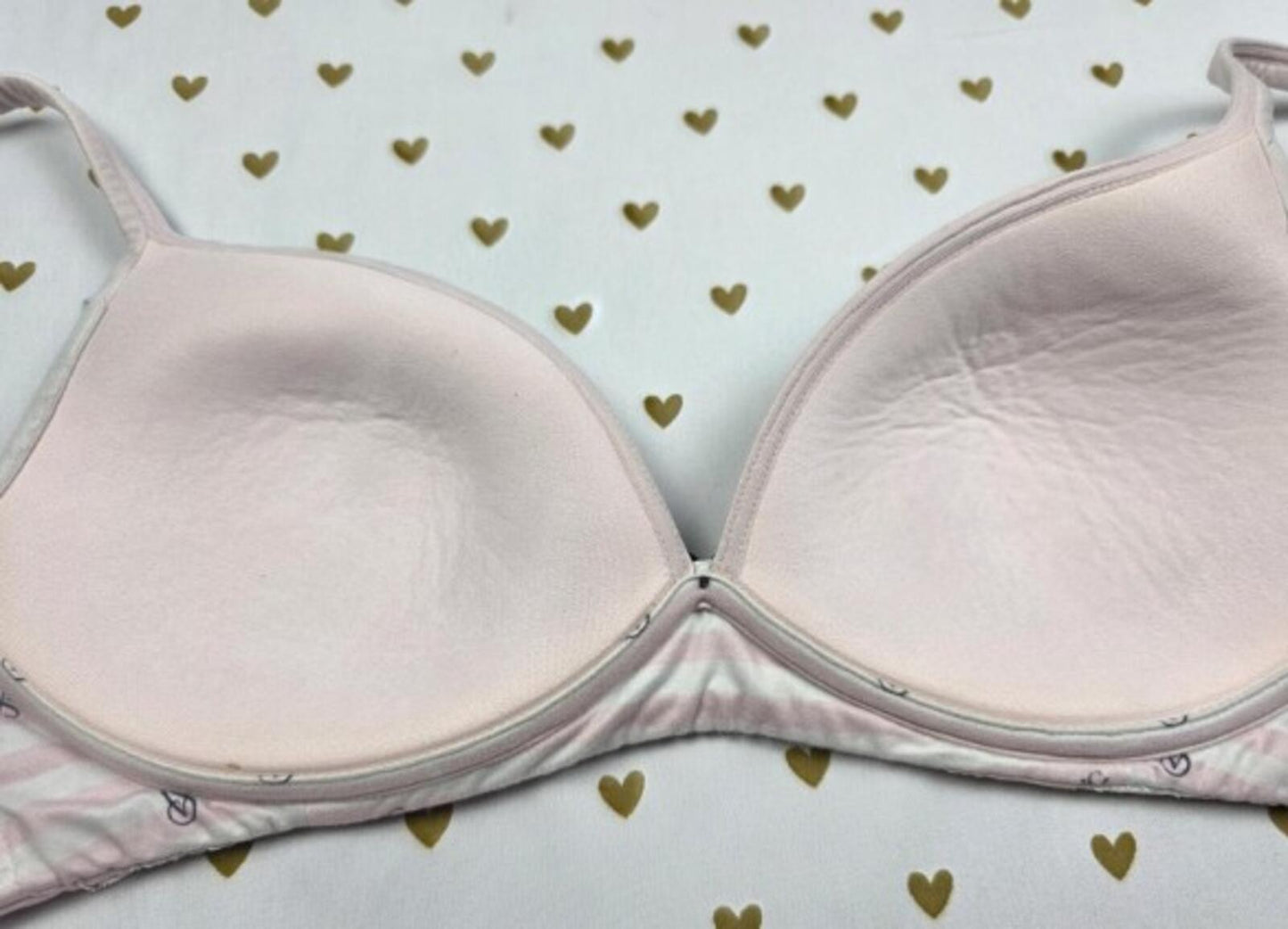 Victorias Secret Super Soft Wireless 34B Logo Bra Pink Striped