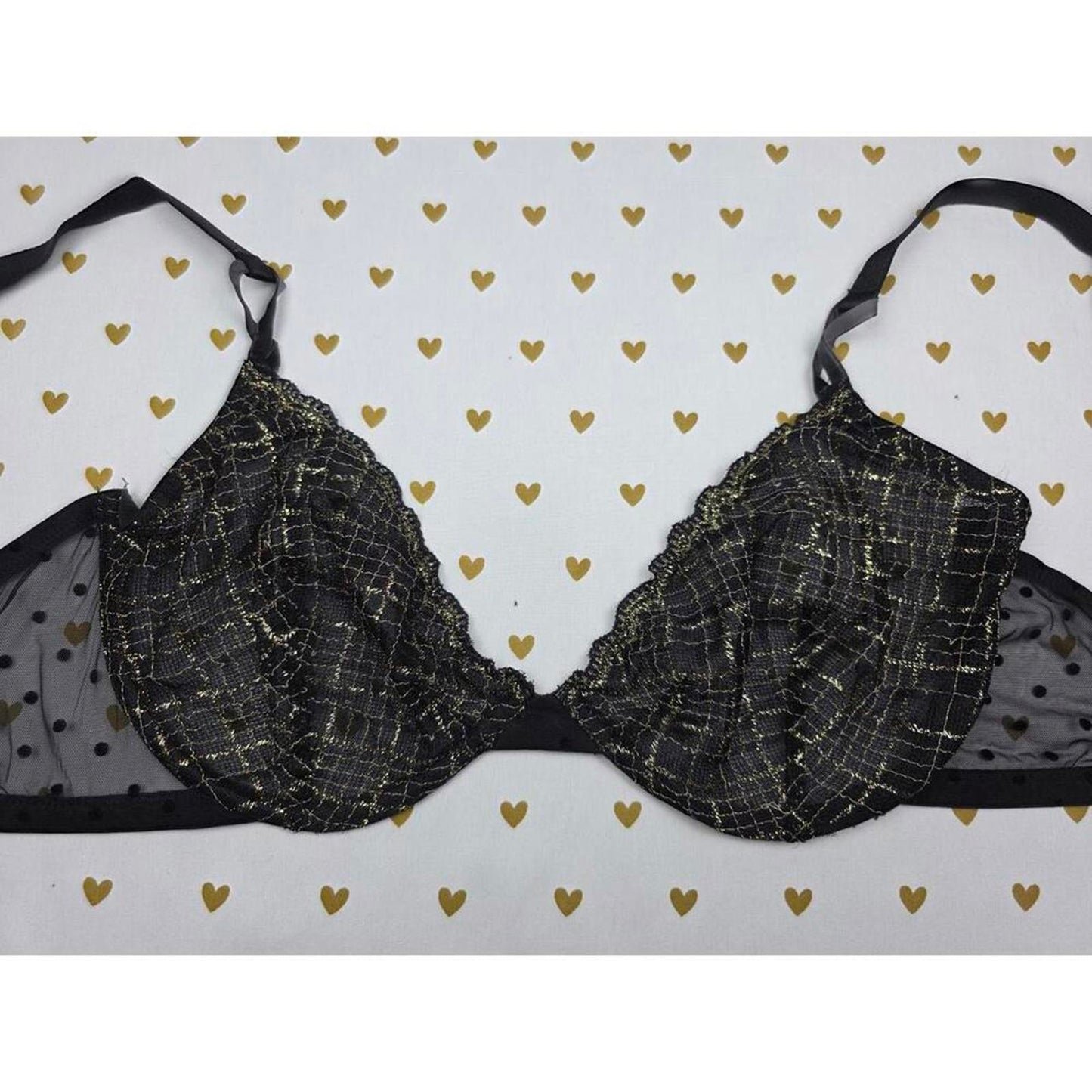 Victorias Secret Gold Shimmer Unlined Demi Balconette Bra black 36DD