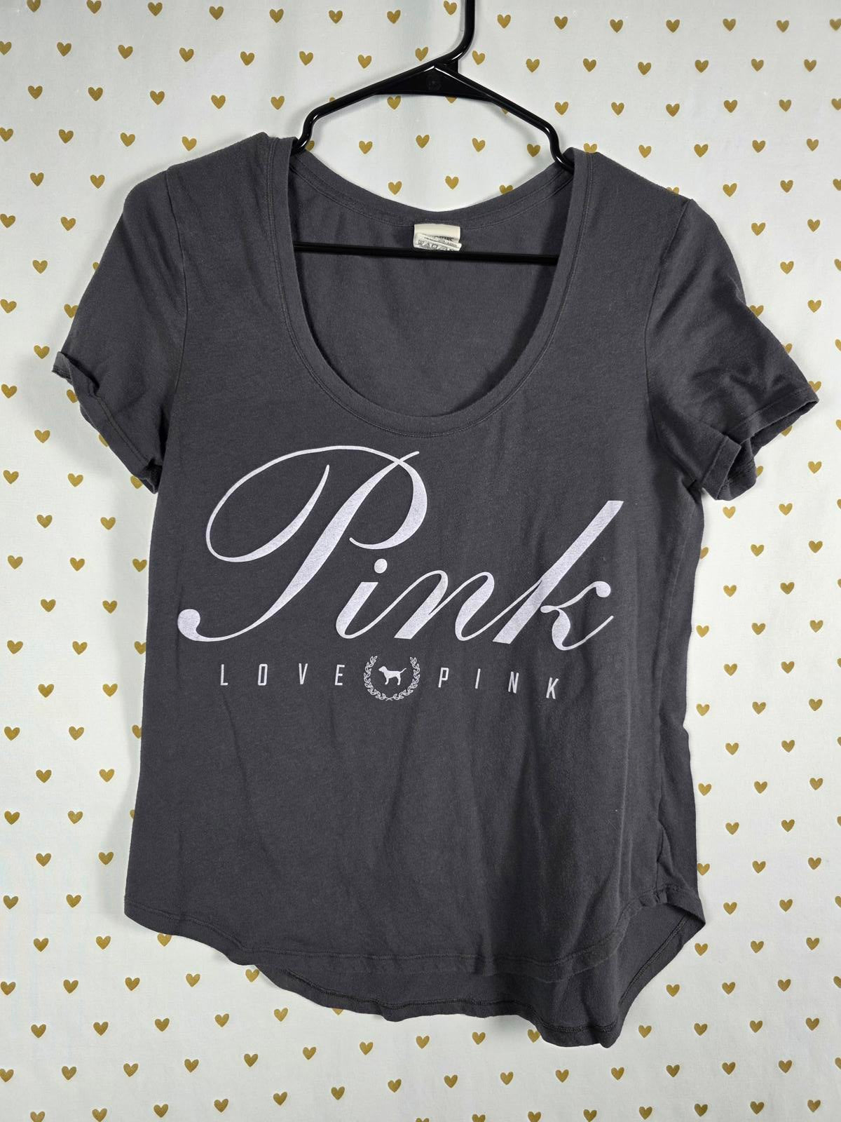 Victorias Secret PINK LOVE Logo Grey Soft Tee Shirt SMALL