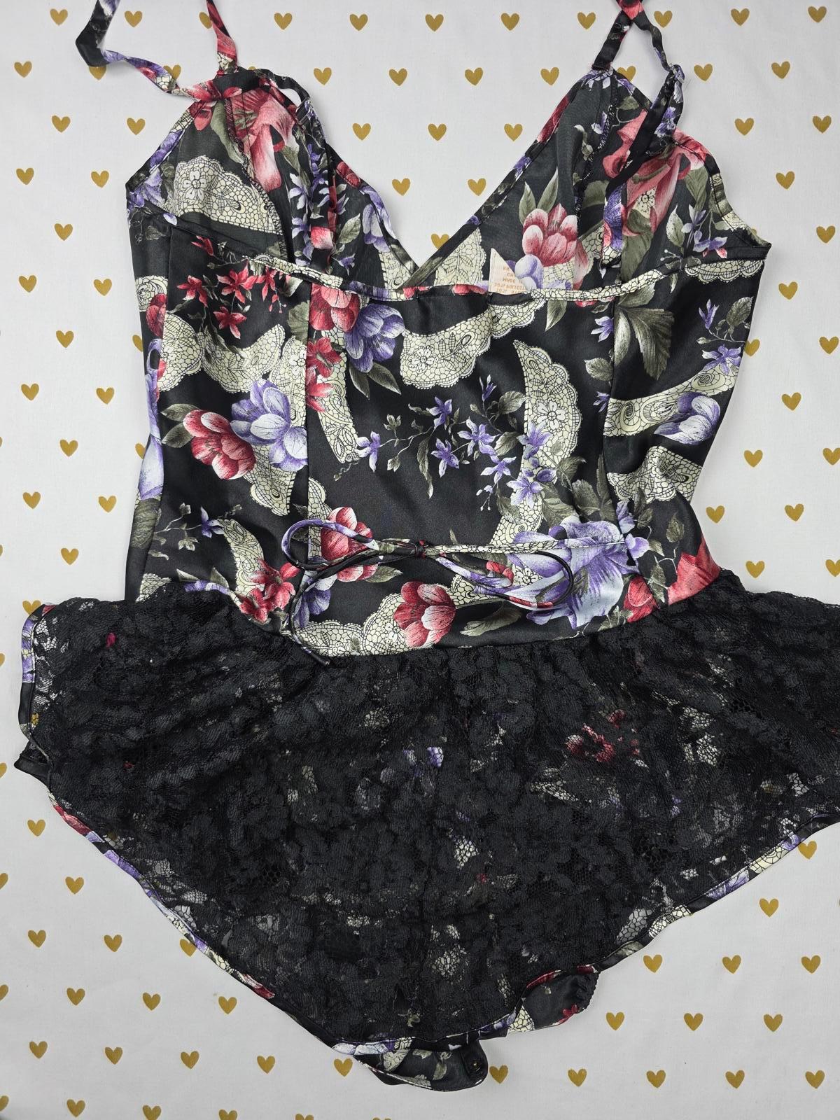 Victorias Secret VINTAGE Gold Label Small Satin Teddy Ruffled Nightie Lingerie
