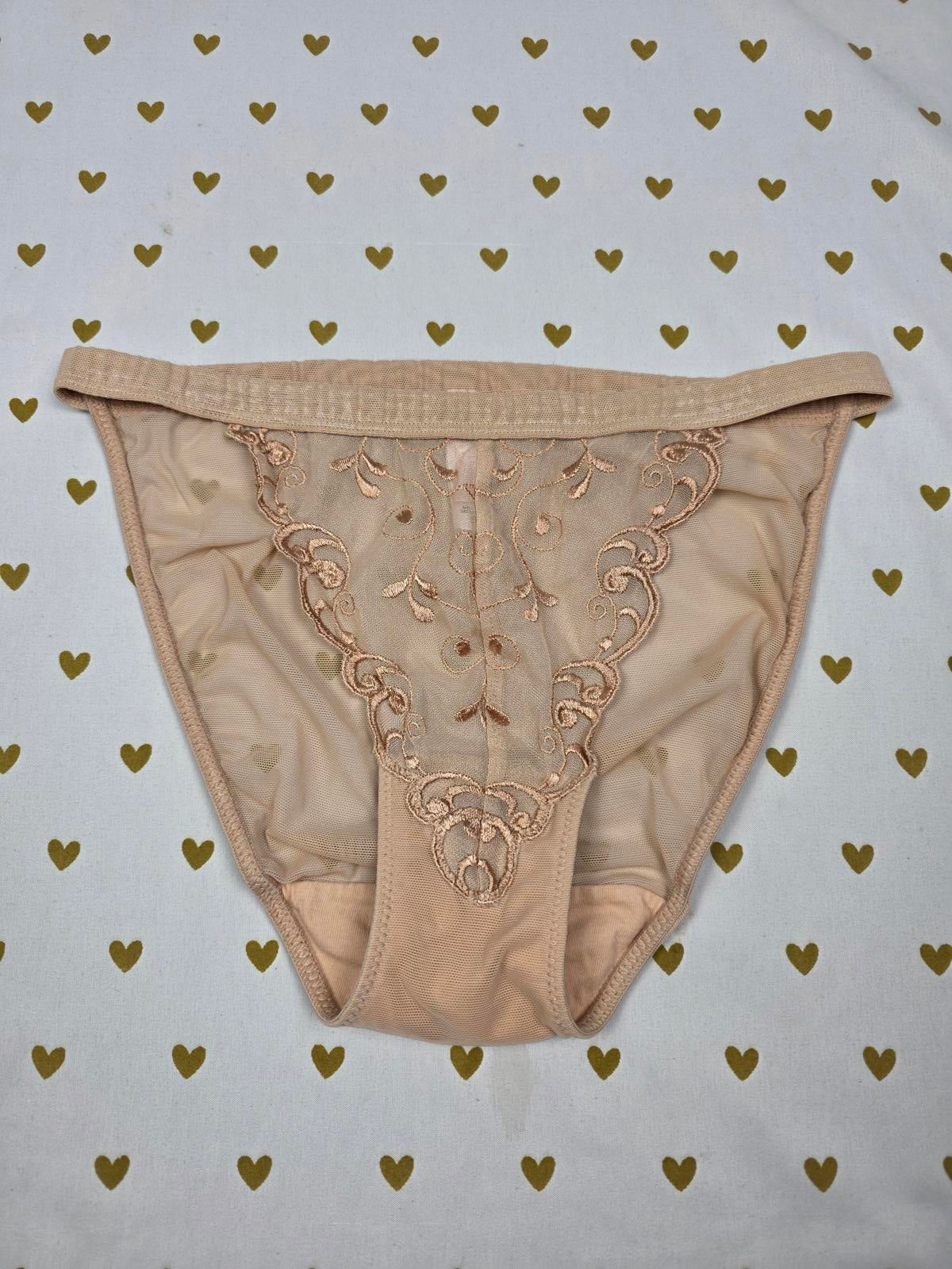 Victorias Secret VTG Beige Embroidered String Bikini Panties  Small Y2K '00