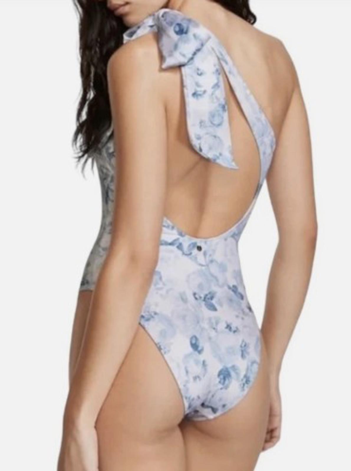 Victoria’s Secret Bow One Shoulder One Piece White and Blue Floral Size L NWT