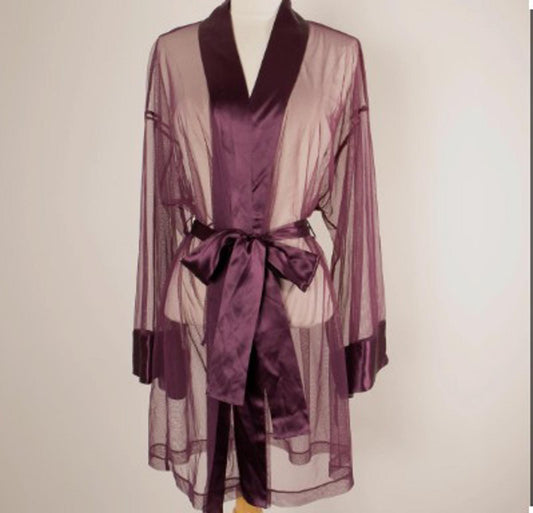 Victorias Secret Sheer Purple Maroon SILK Robe Rare Vintage One Size OSFA Wrap