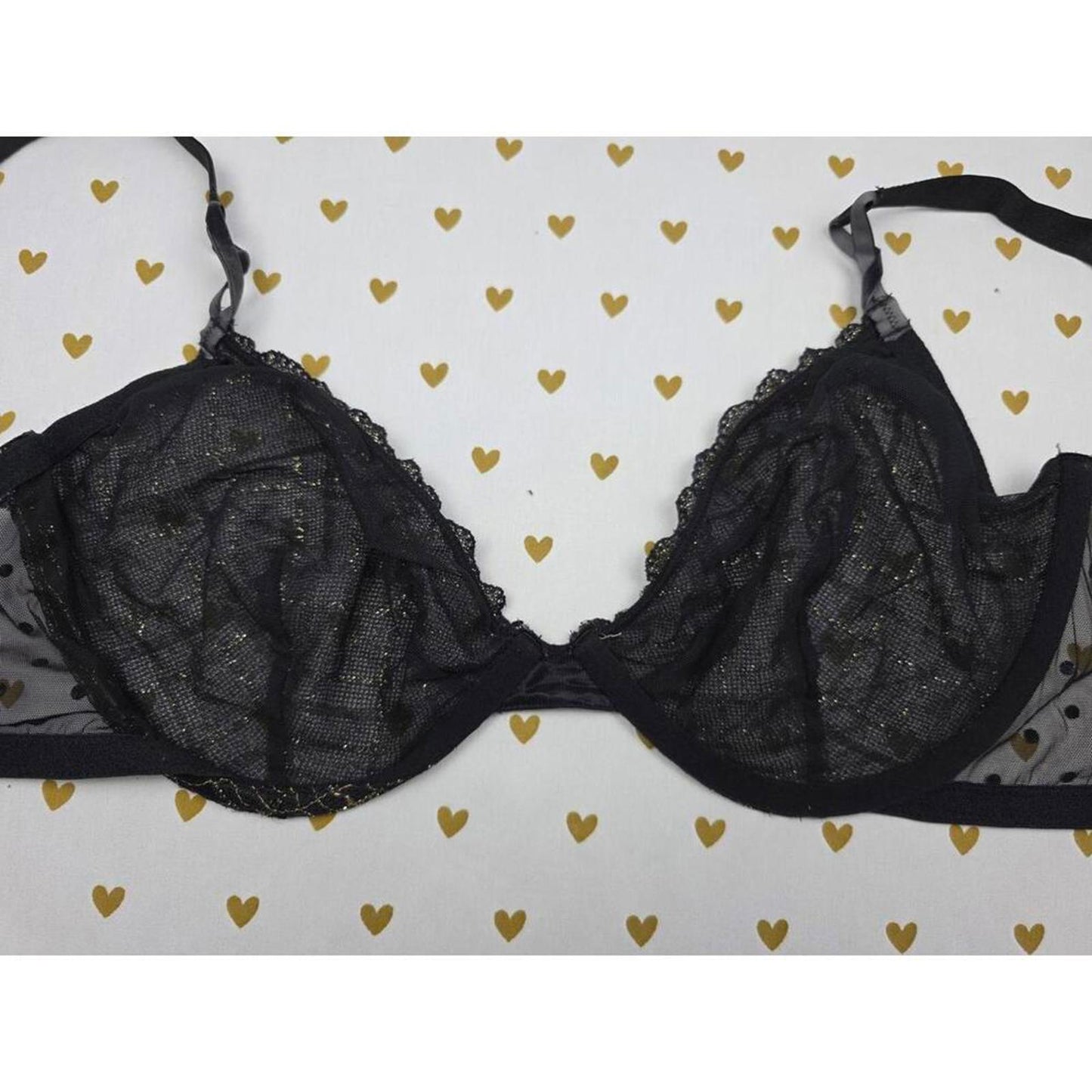 Victorias Secret Gold Shimmer Unlined Demi Balconette Bra black 36DD