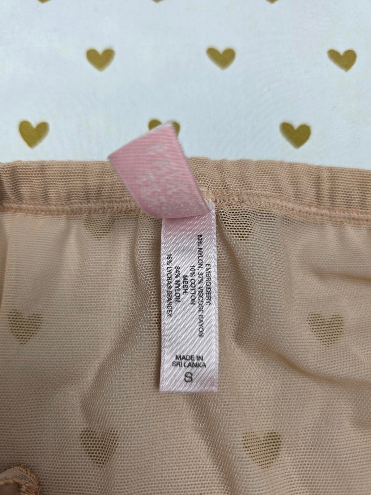 Victorias Secret VTG Beige Embroidered String Bikini Panties  Small Y2K '00