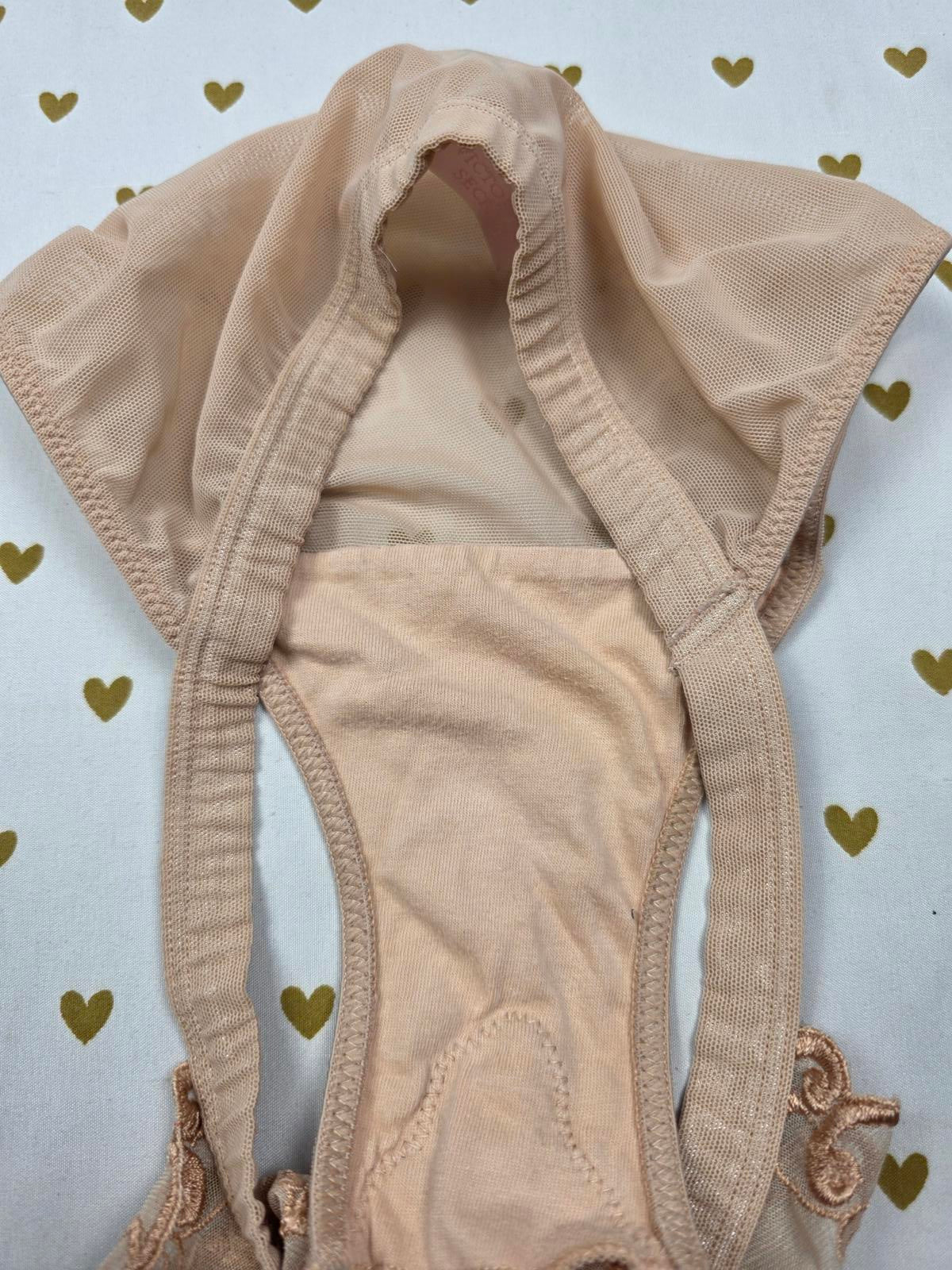 Victorias Secret VTG Beige Embroidered String Bikini Panties  Small Y2K '00